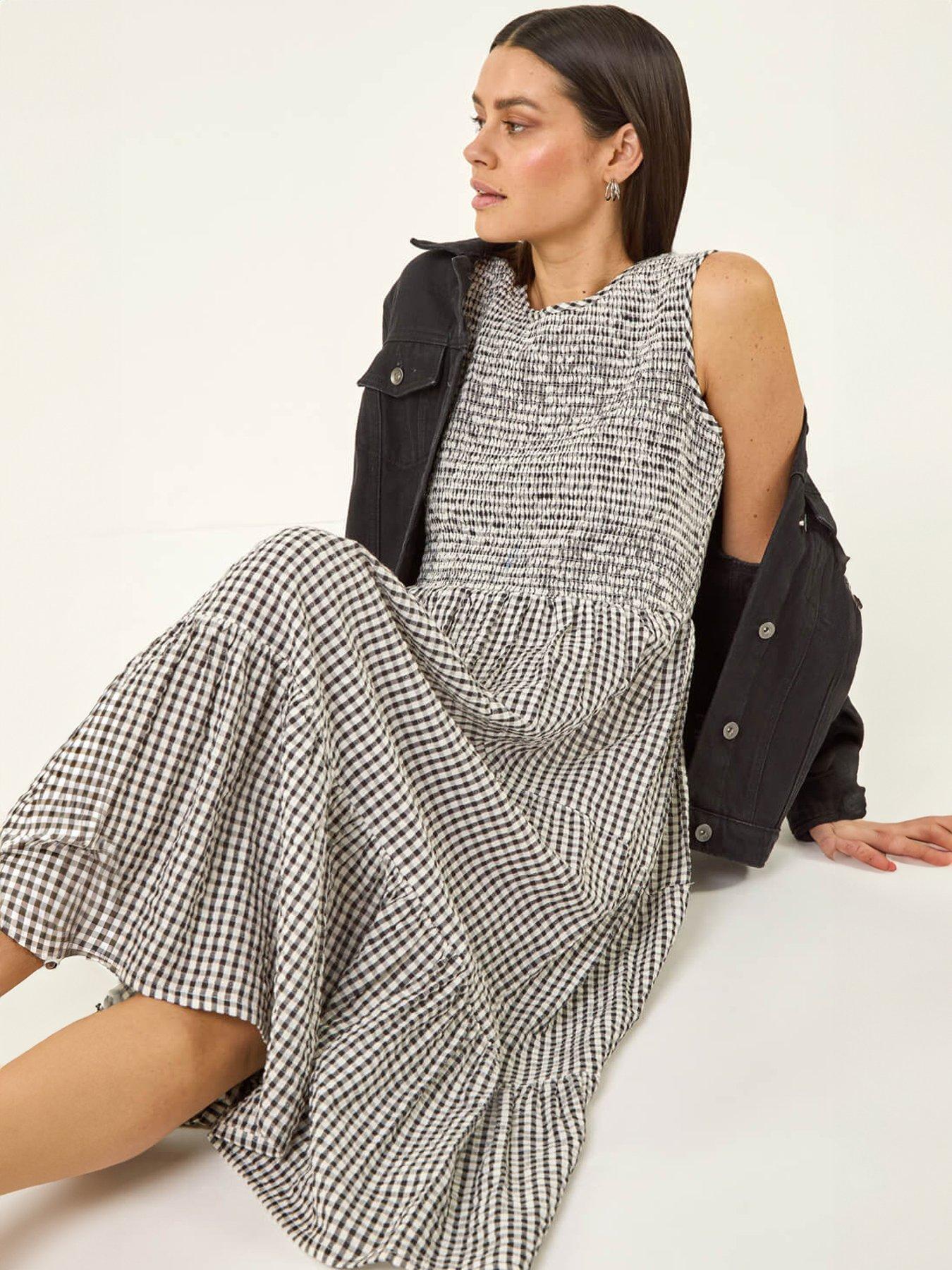 Image 4 of 5 of Roman Gingham Shirred Midi Dress