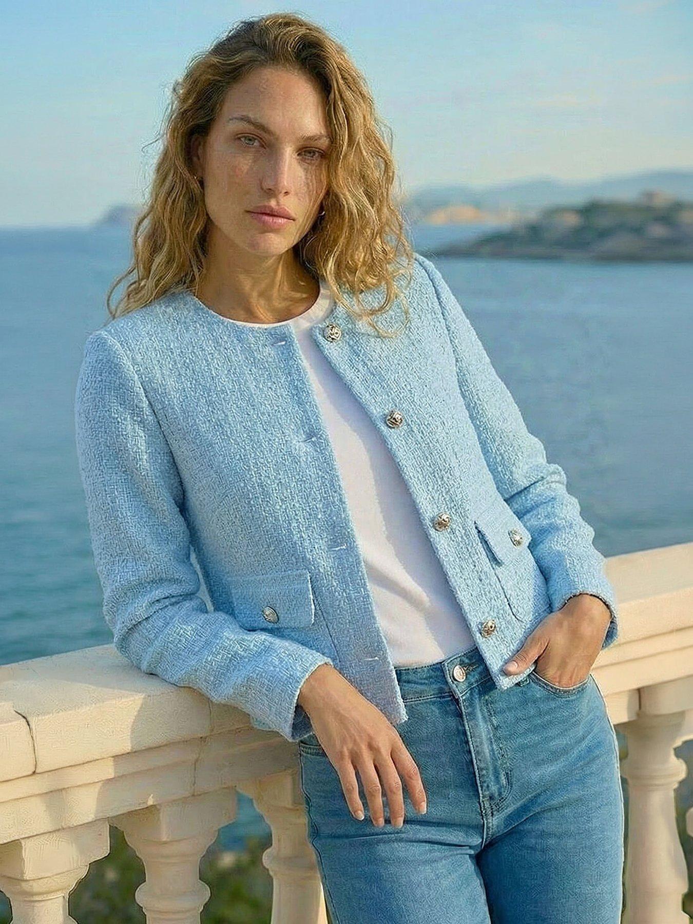 Image 1 of 5 of Roman Collarless Buttoned Boucle Jacket