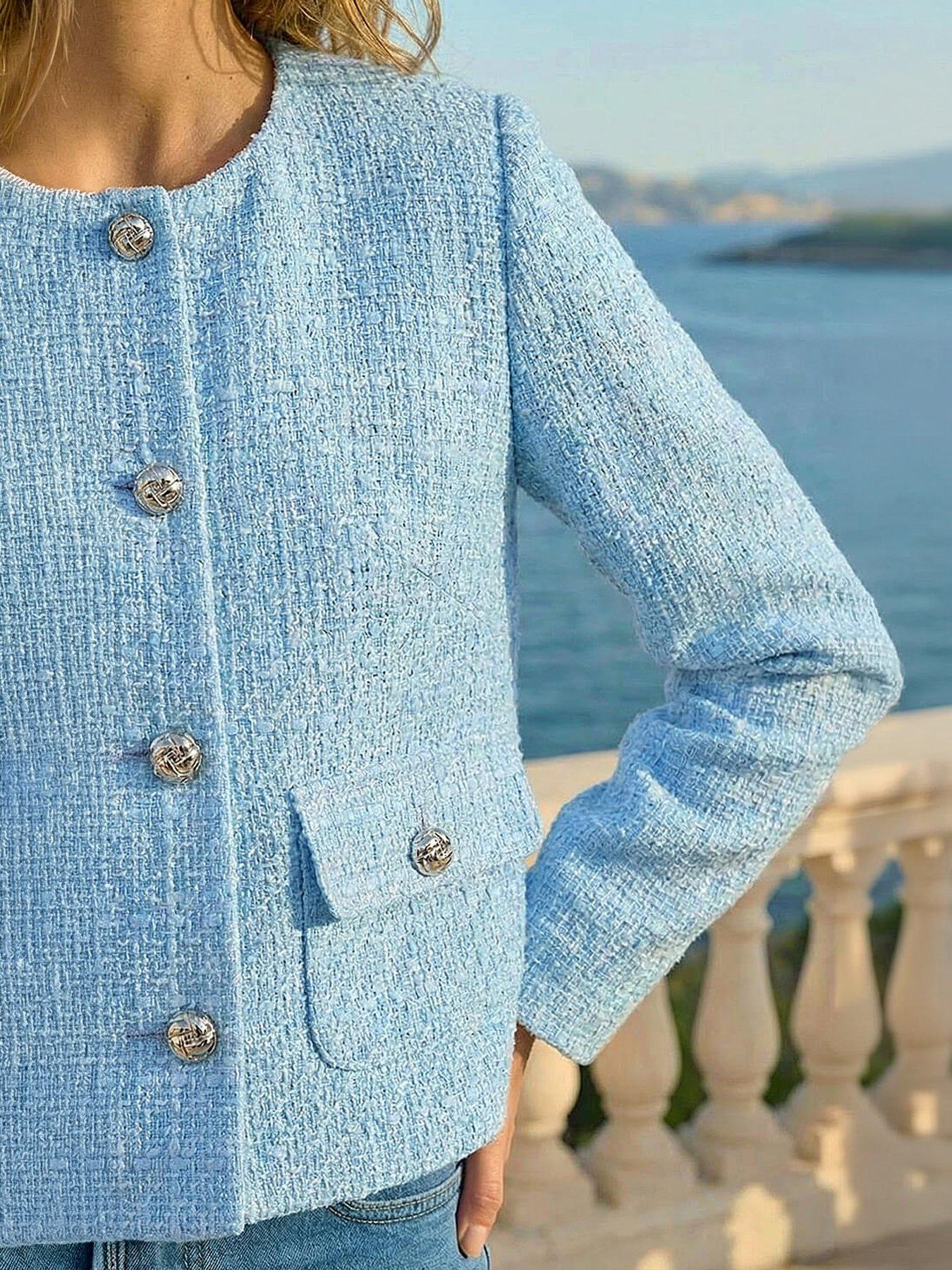 Image 2 of 5 of Roman Collarless Buttoned Boucle Jacket