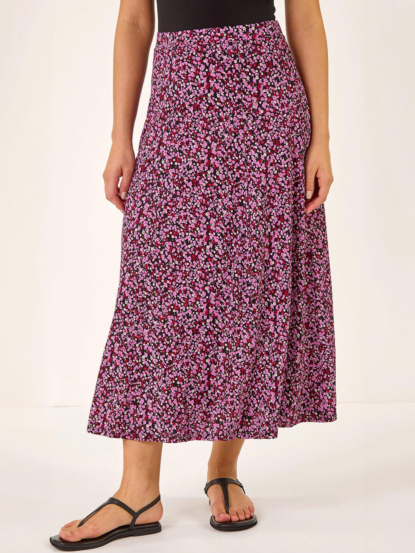 roman-ditsy-floral-print-stretch-midi-skirt