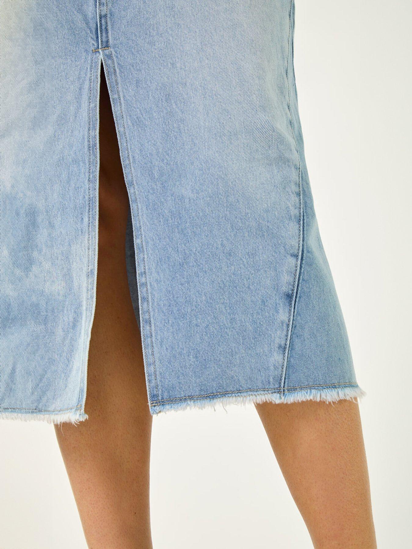Image 5 of 5 of Roman Light Wash Midi Skirt - Blue
