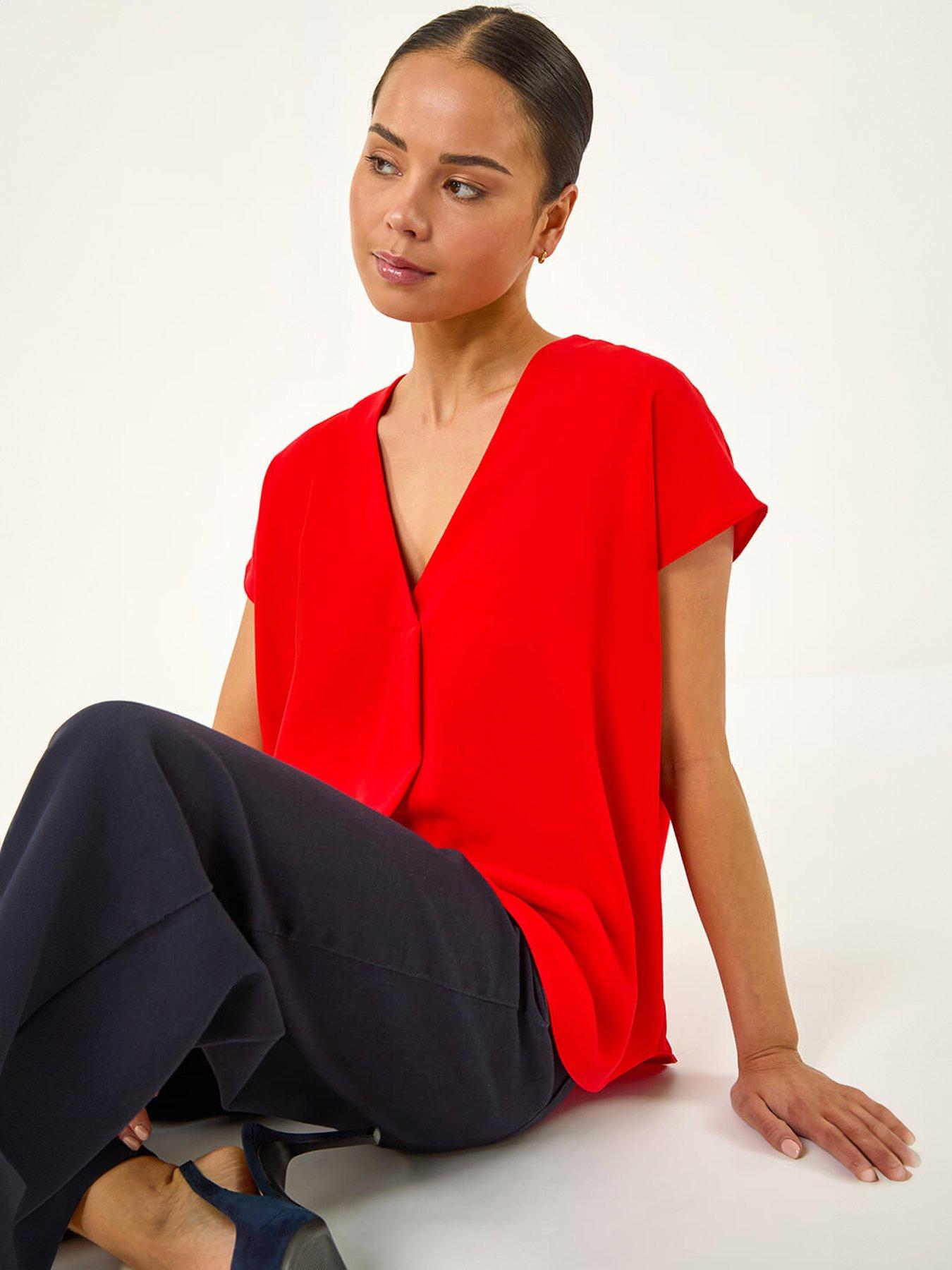 Roman Petite V-Neck Tuck Front Top
