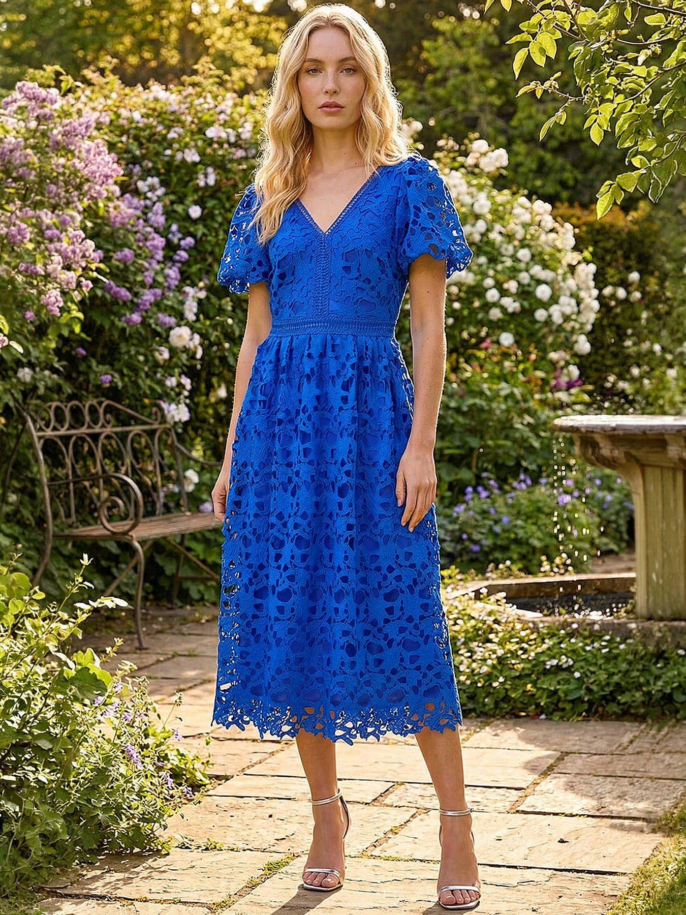 Image 1 of 5 of Roman Crochet Lace V-Neck Dress