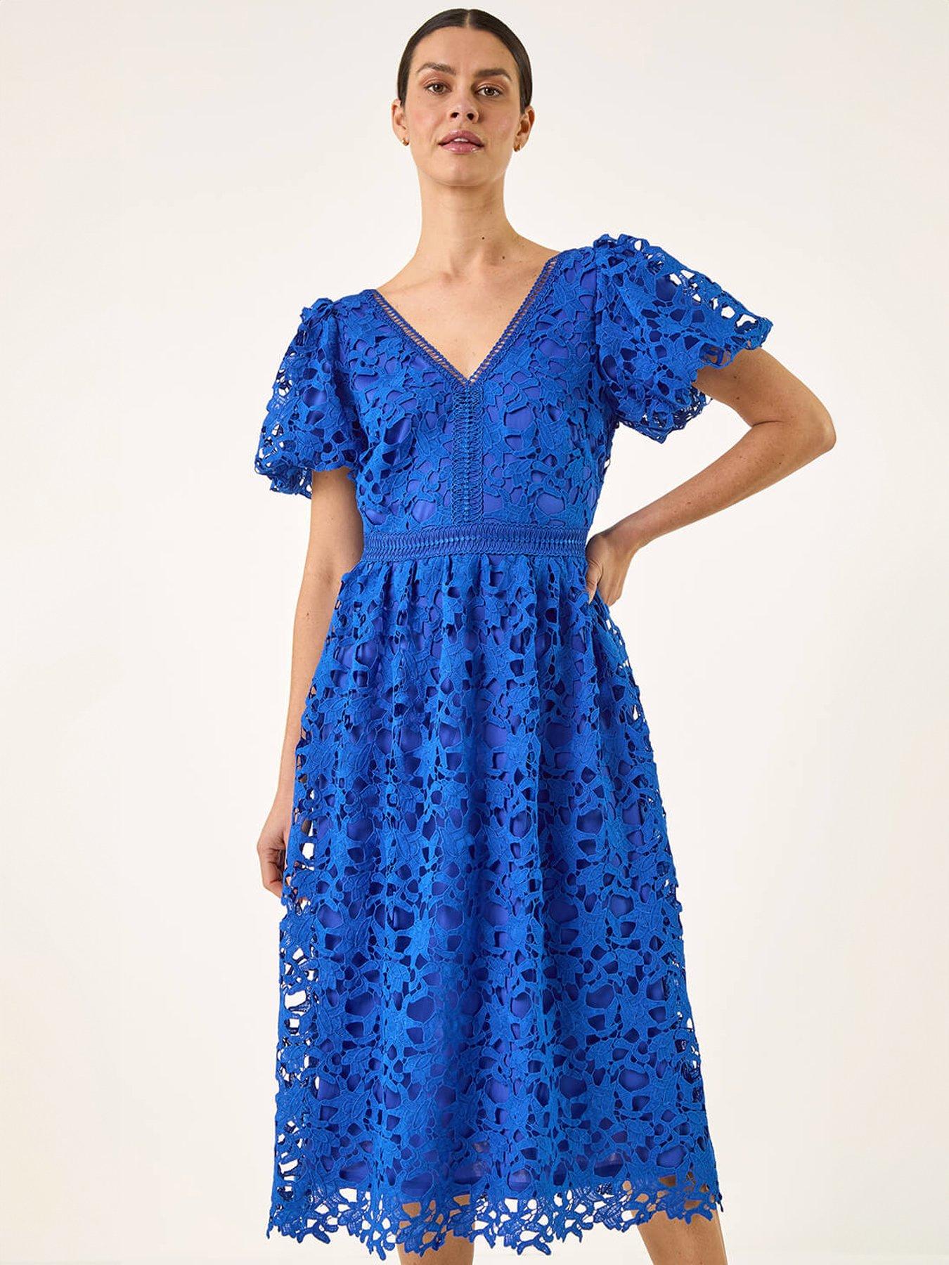 Image 4 of 5 of Roman Crochet Lace V-Neck Dress