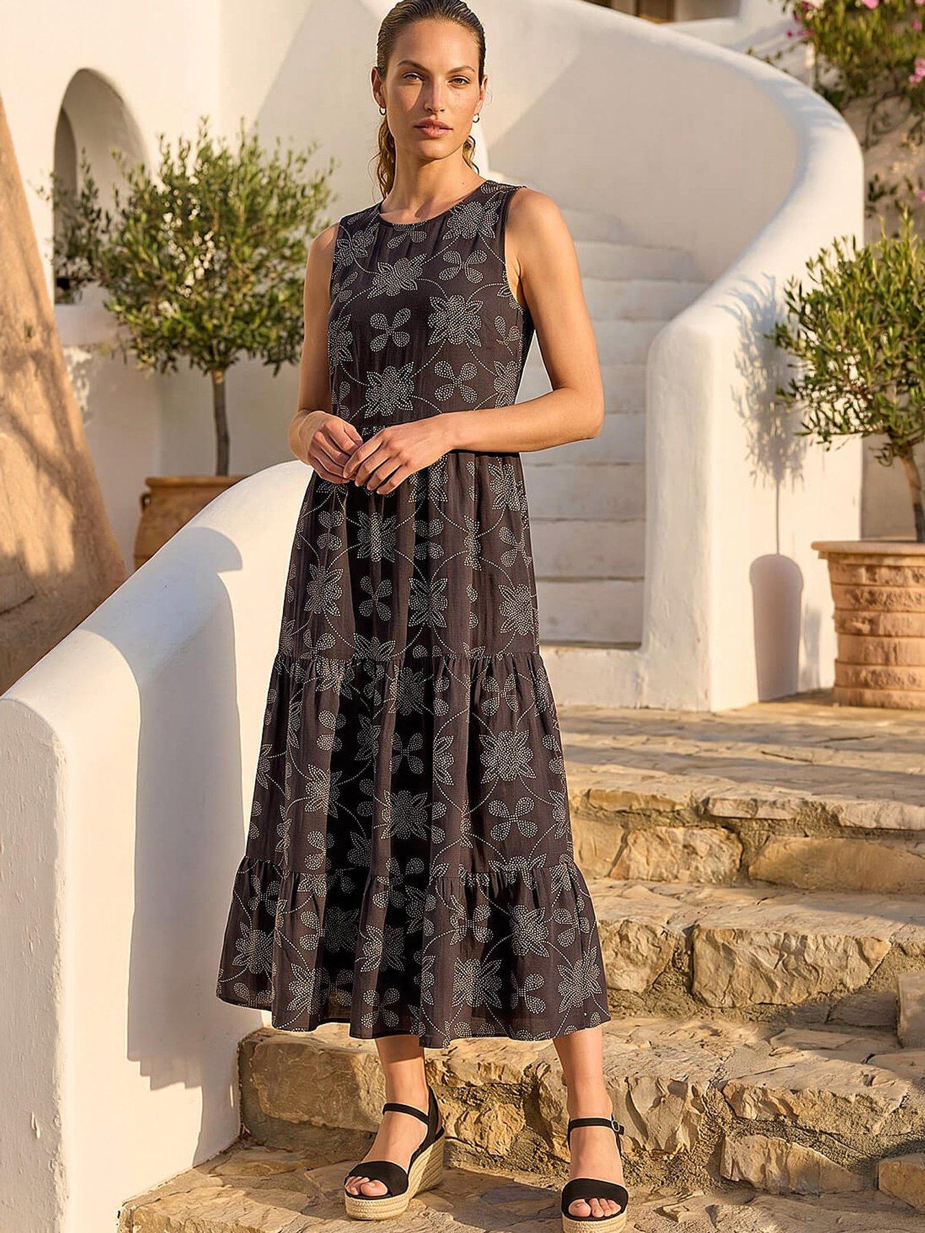 Roman Floral Motif Midi Dress