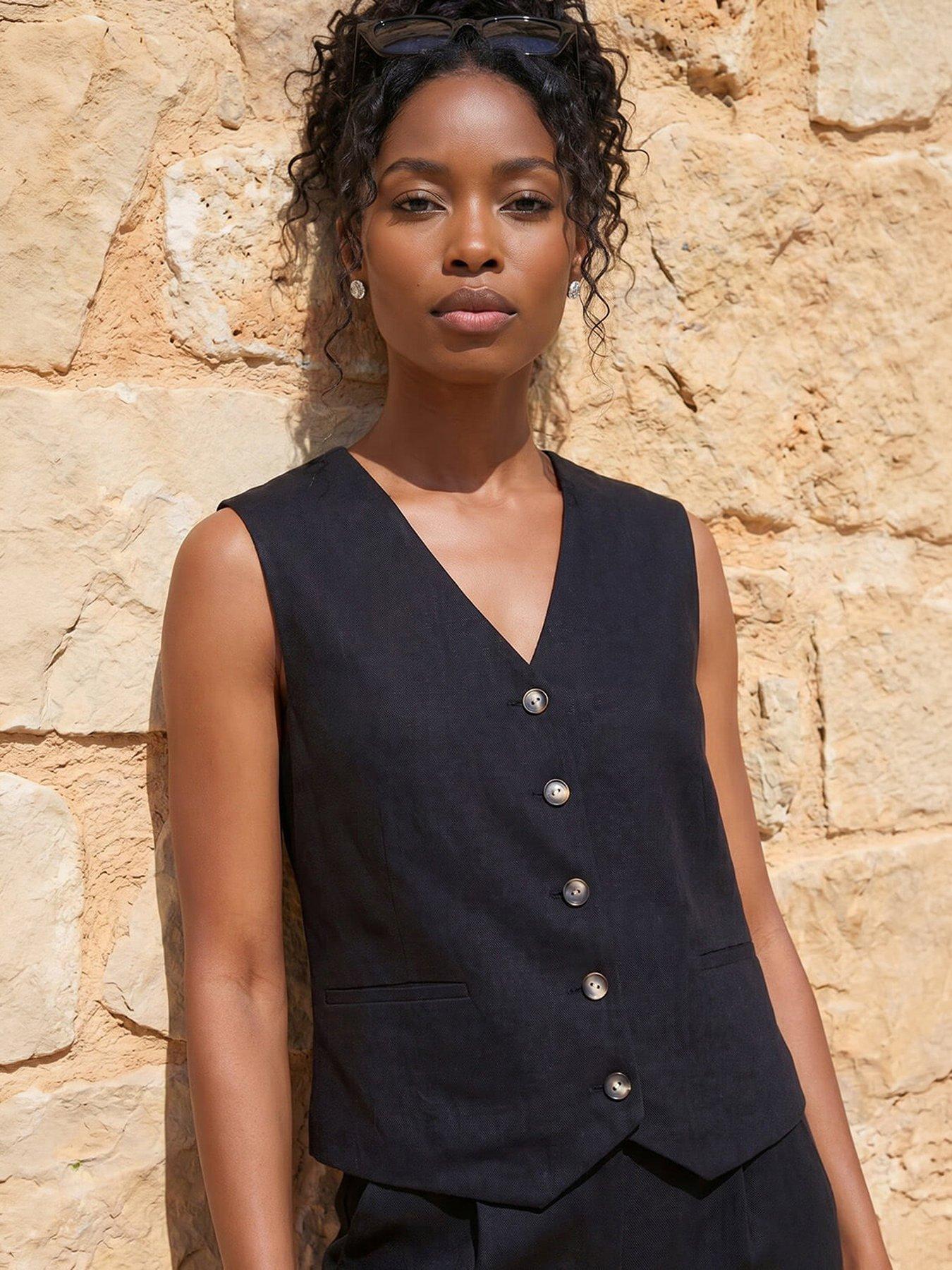 Roman Linen Blend Button Through Waistcoat