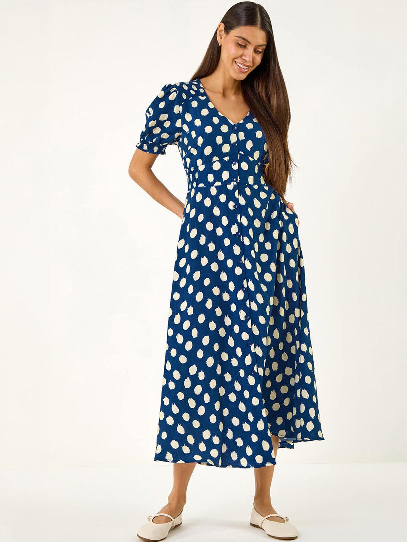 Roman Spot Print Button Midi Dress