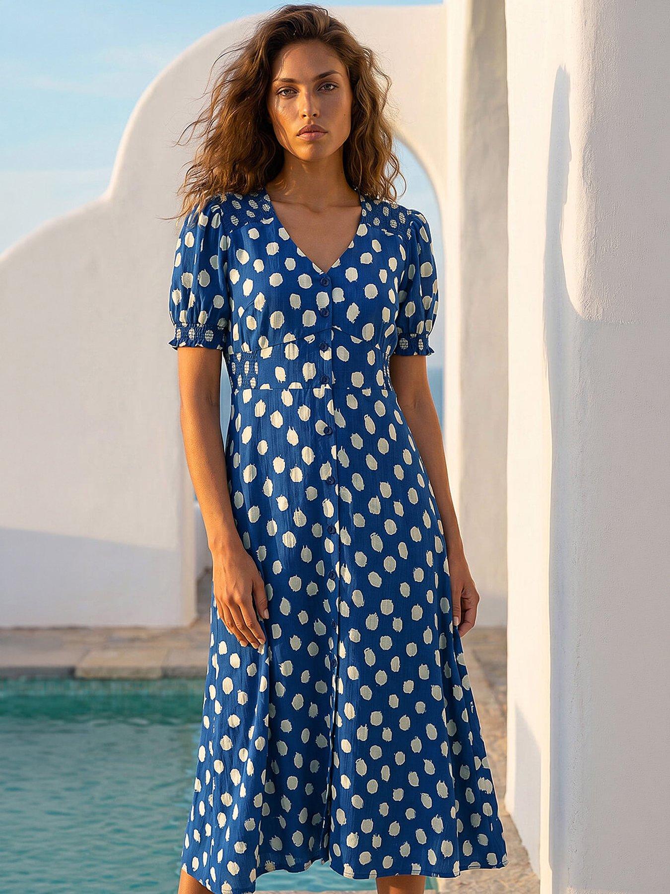 Roman Spot Print Button Midi Dress