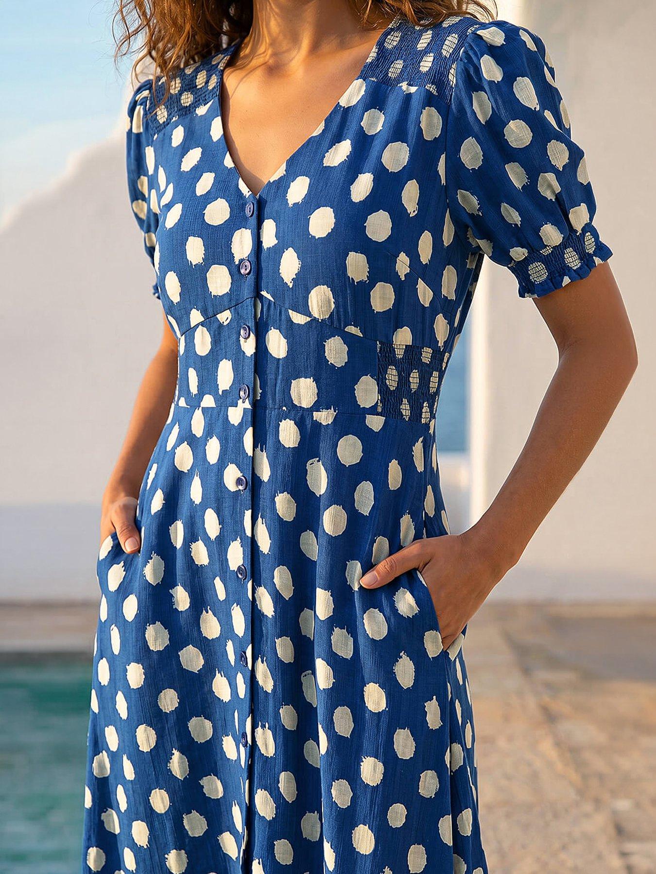 Image 2 of 5 of Roman Spot Print Button Midi Dress