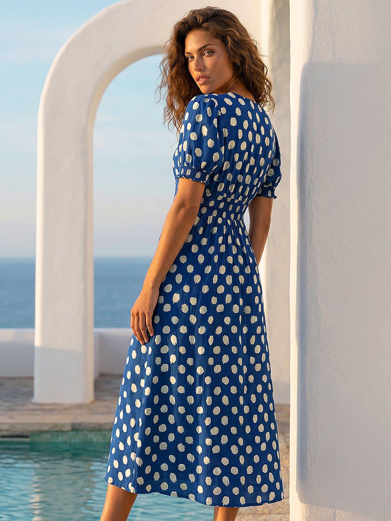 Image 4 of 5 of Roman Spot Print Button Midi Dress