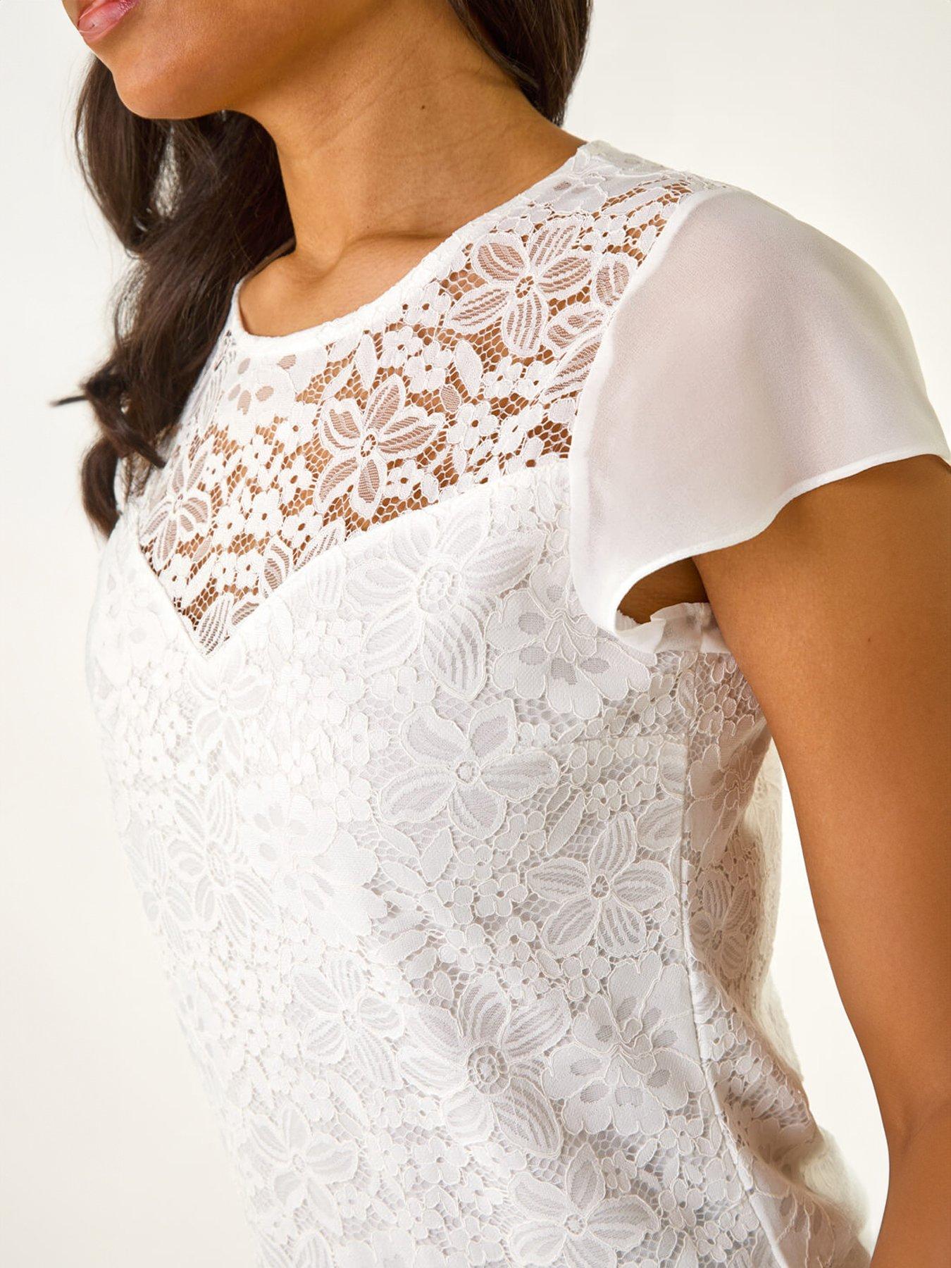 Image 5 of 5 of Roman Chiffon Sleeve Floral Lace Top