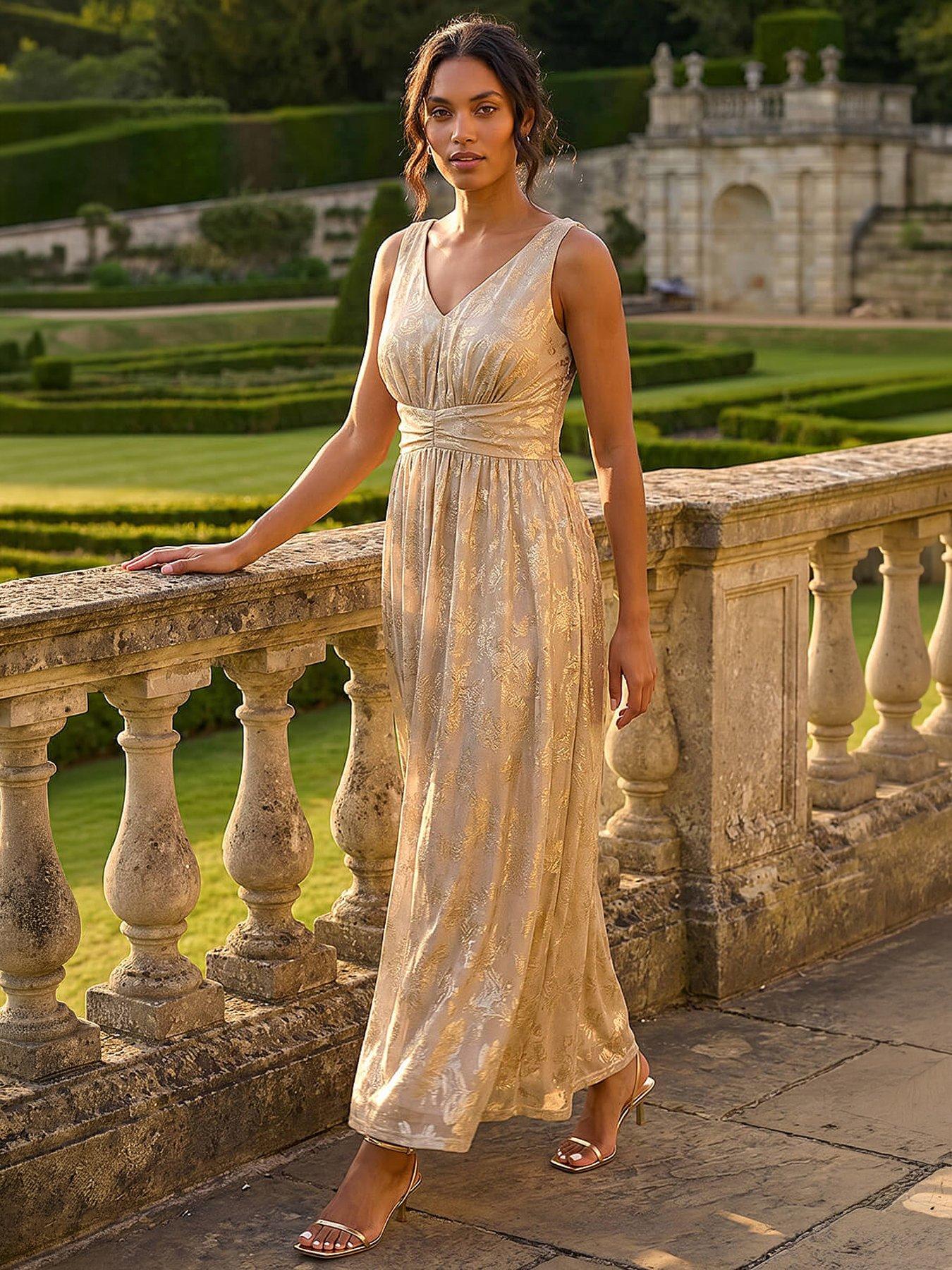 roman-foil-print-twist-front-stretch-midi-dressfront