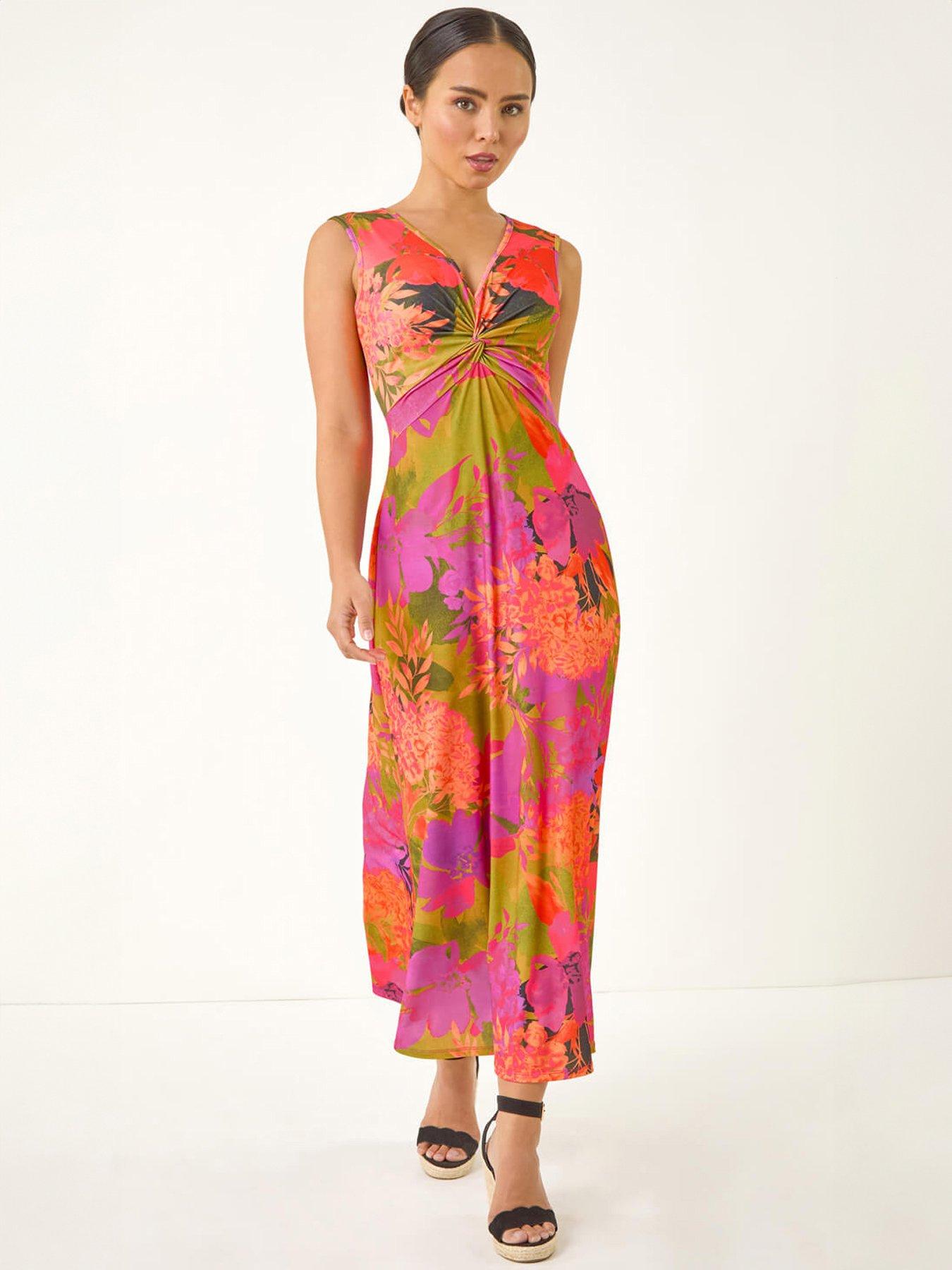 Image 1 of 5 of Roman Petite Floral Twisted Stretch Maxi Dress