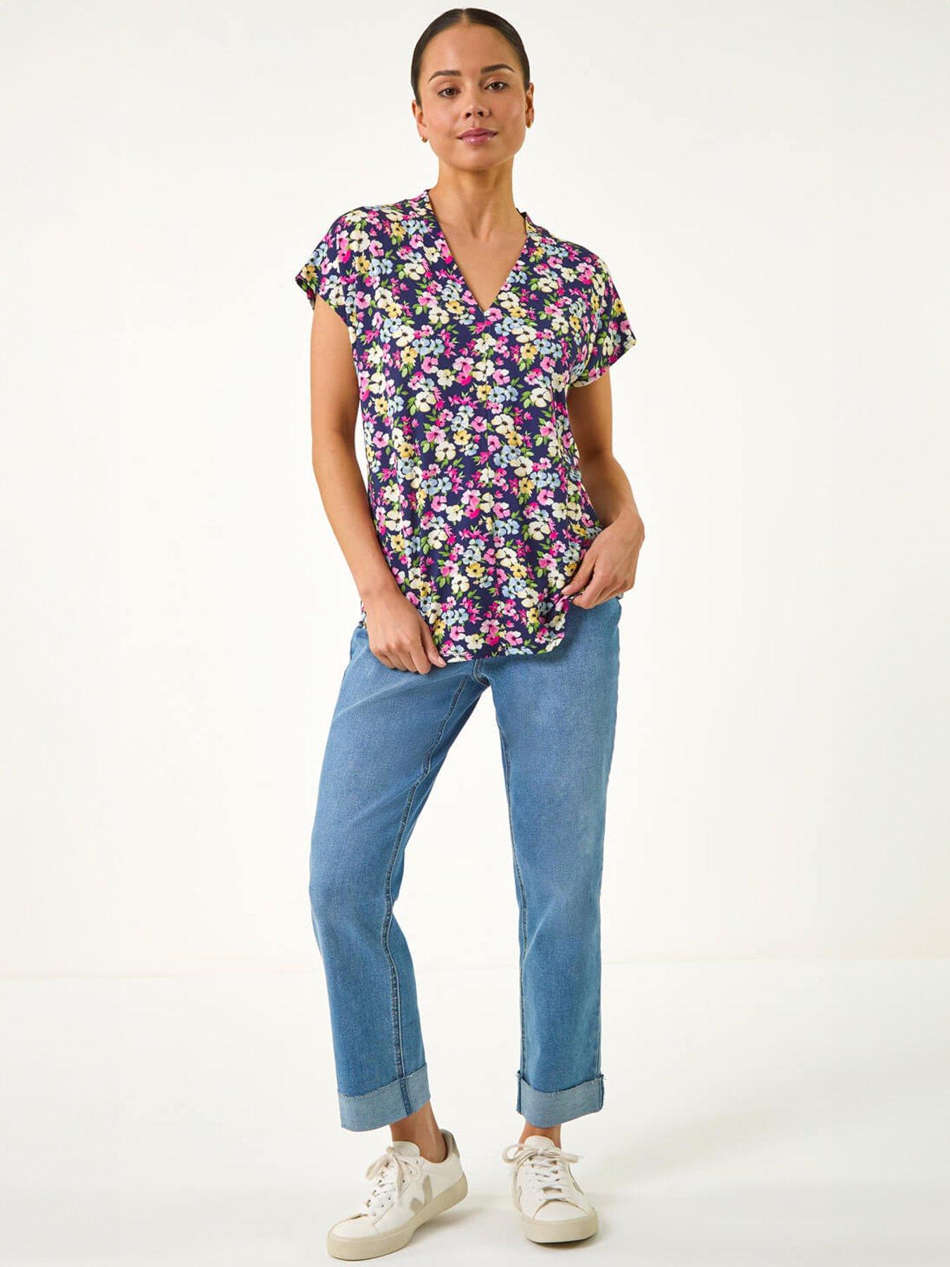 roman-petite-floral-v-neck-stretch-topback