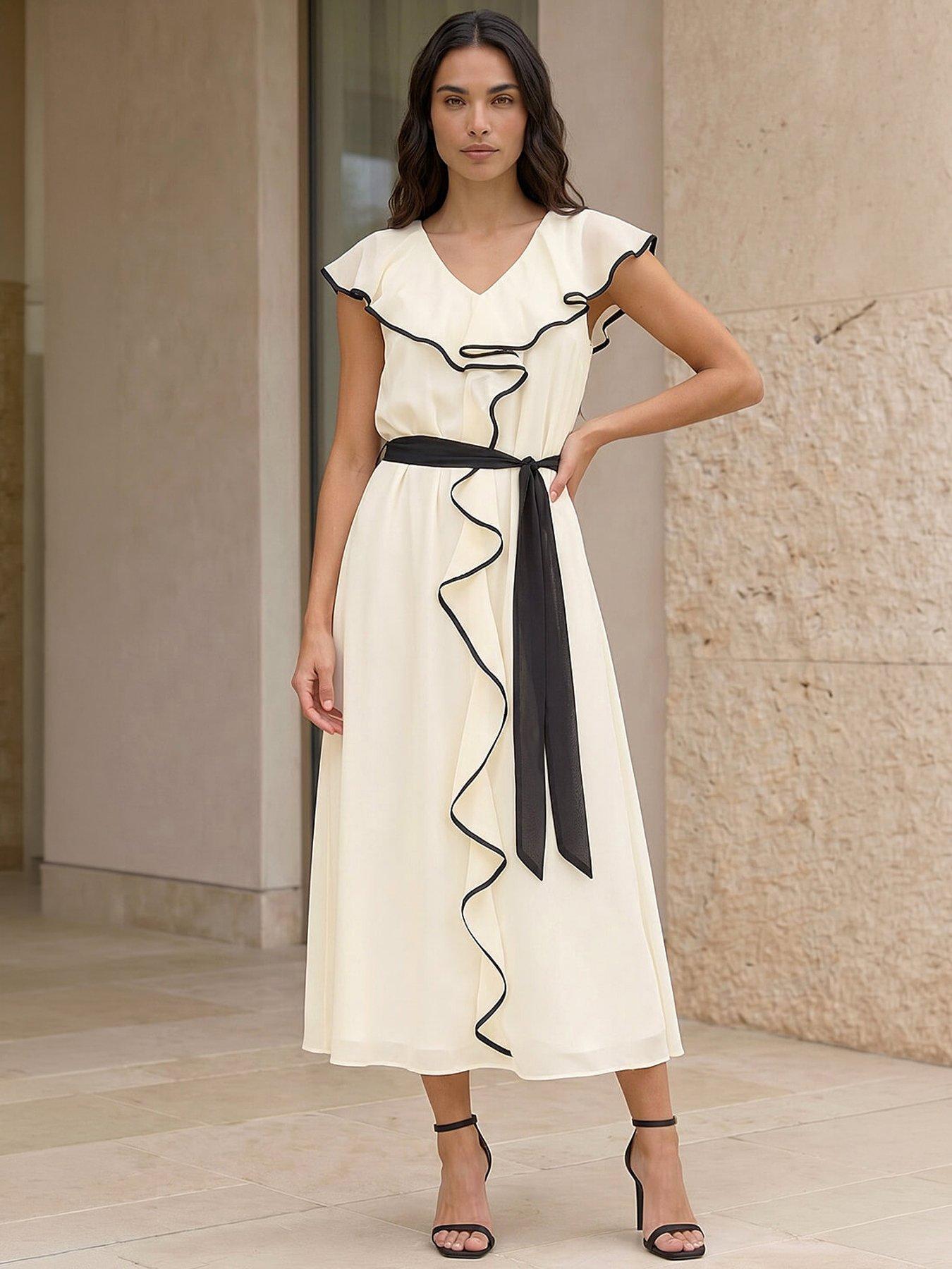 Roman Frill Contrast Tipped Midi Dress
