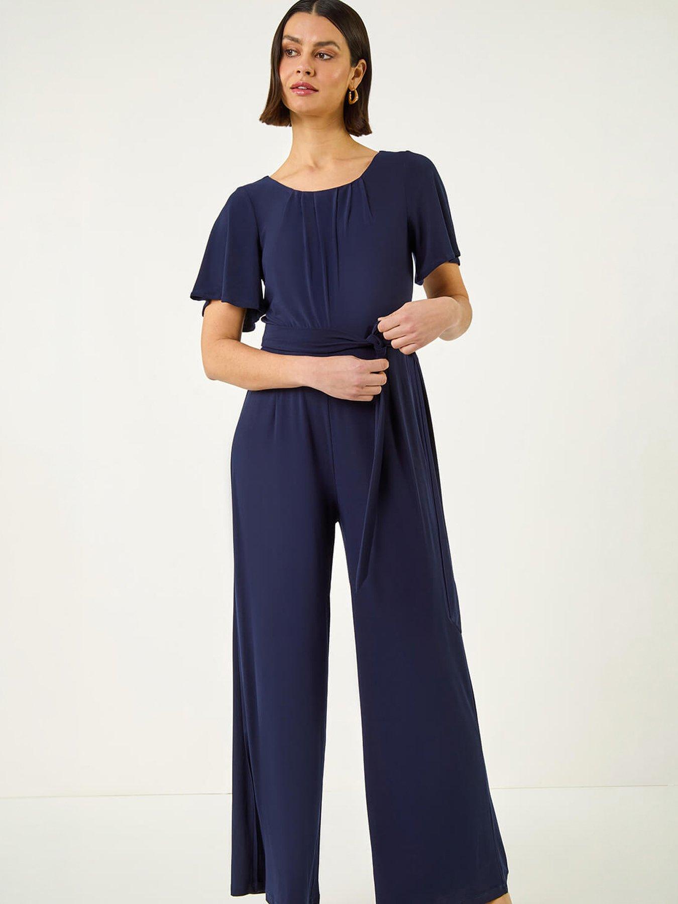Image 3 of 5 of Roman Pleat Neck Belted Jumpsuit