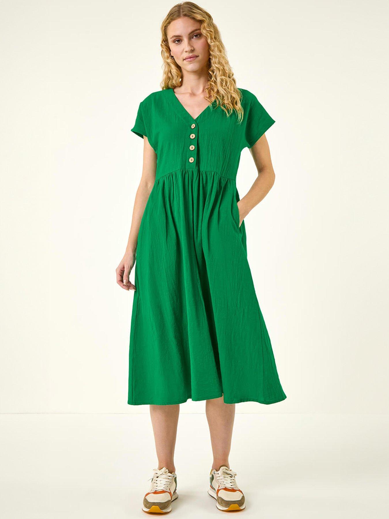 Image 1 of 5 of Roman Linen Look Button Midi Dress