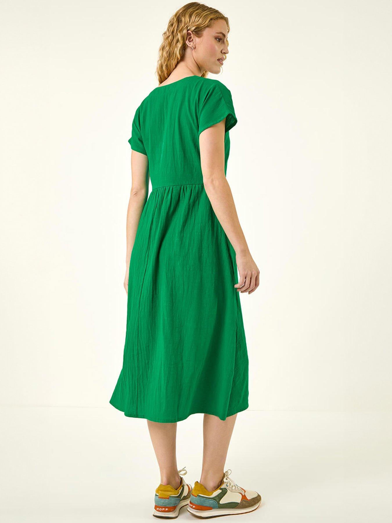 Image 2 of 5 of Roman Linen Look Button Midi Dress
