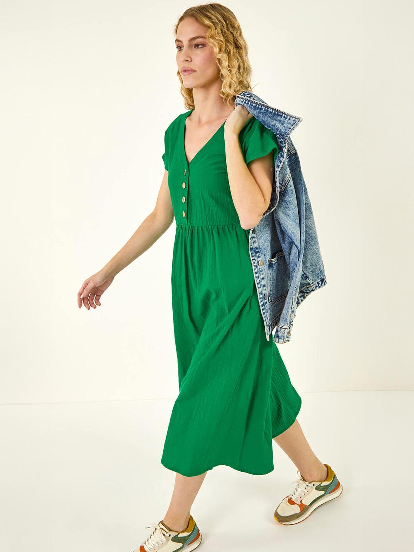 Image 3 of 5 of Roman Linen Look Button Midi Dress