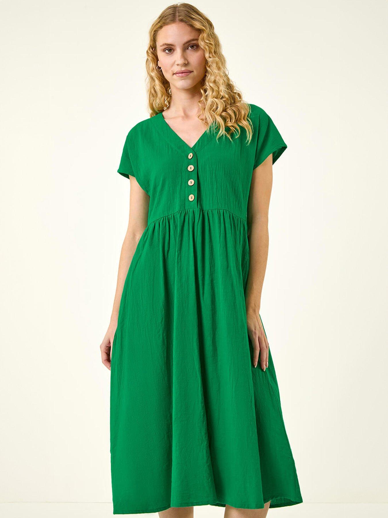 Image 4 of 5 of Roman Linen Look Button Midi Dress