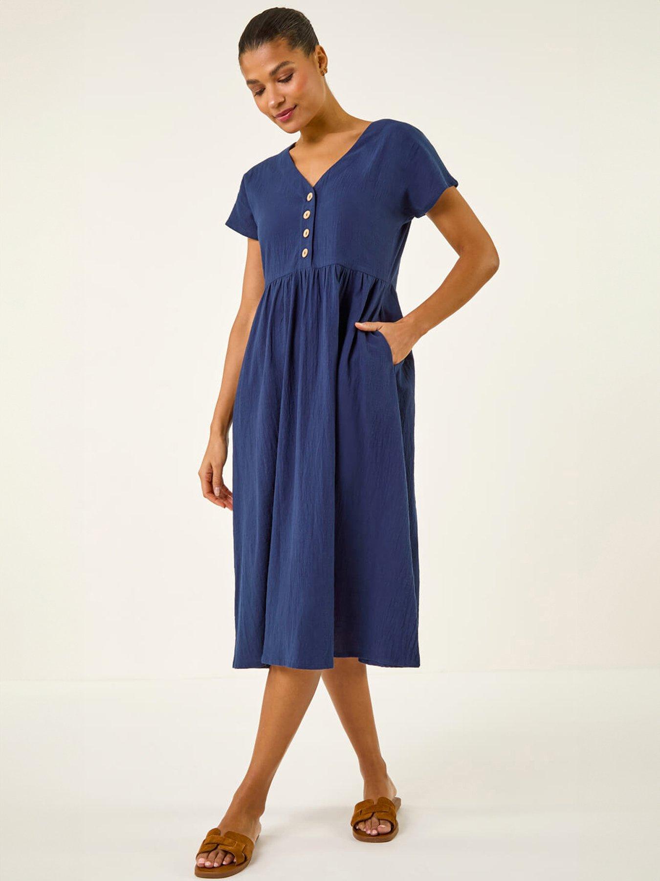 Image 1 of 5 of Roman Linen Look Button Midi Dress
