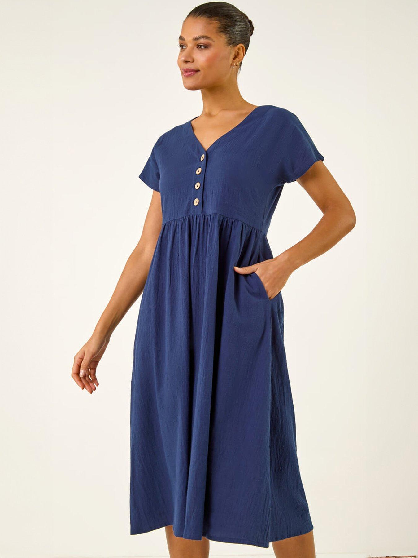 Image 3 of 5 of Roman Linen Look Button Midi Dress