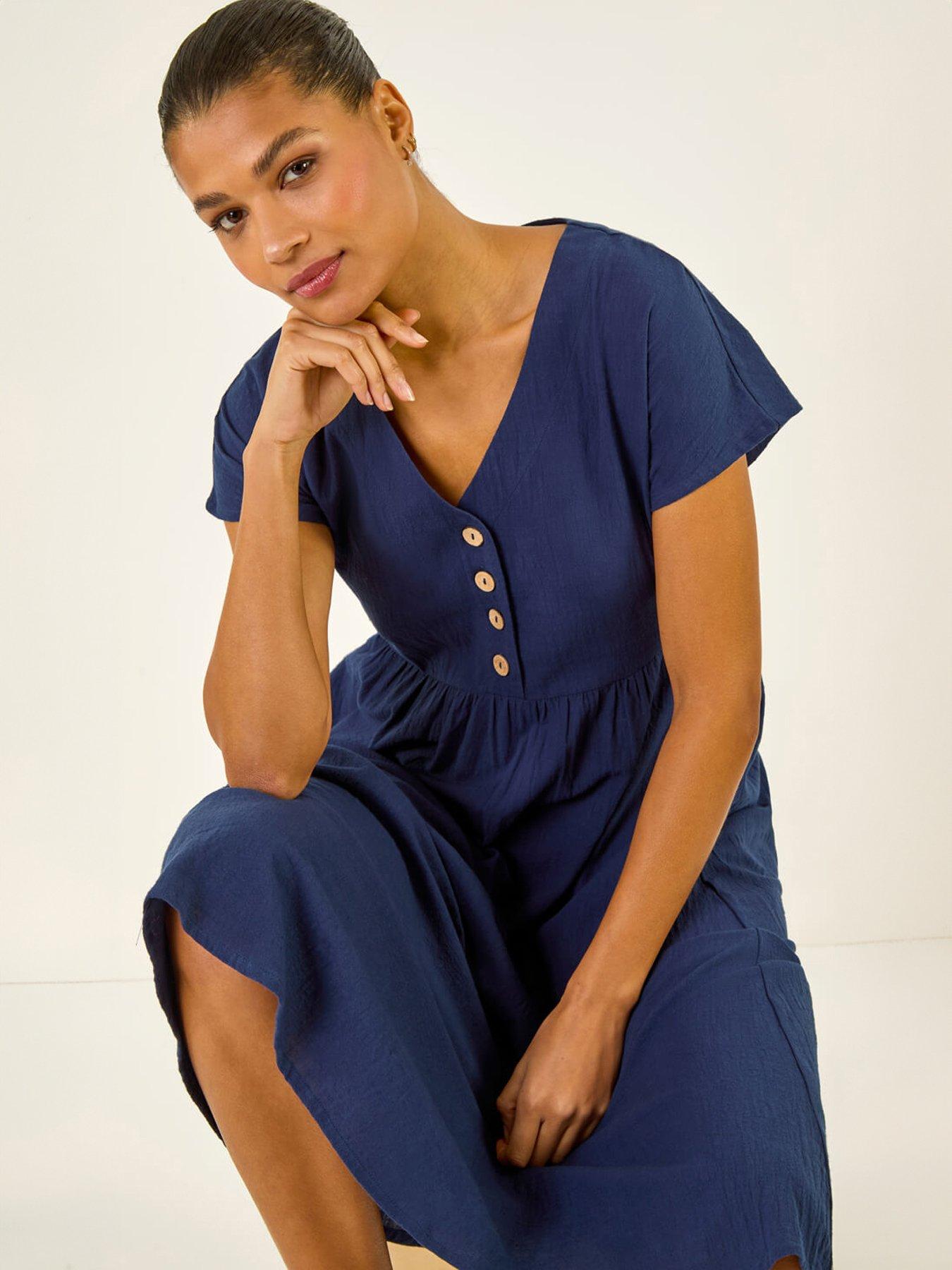 Image 4 of 5 of Roman Linen Look Button Midi Dress