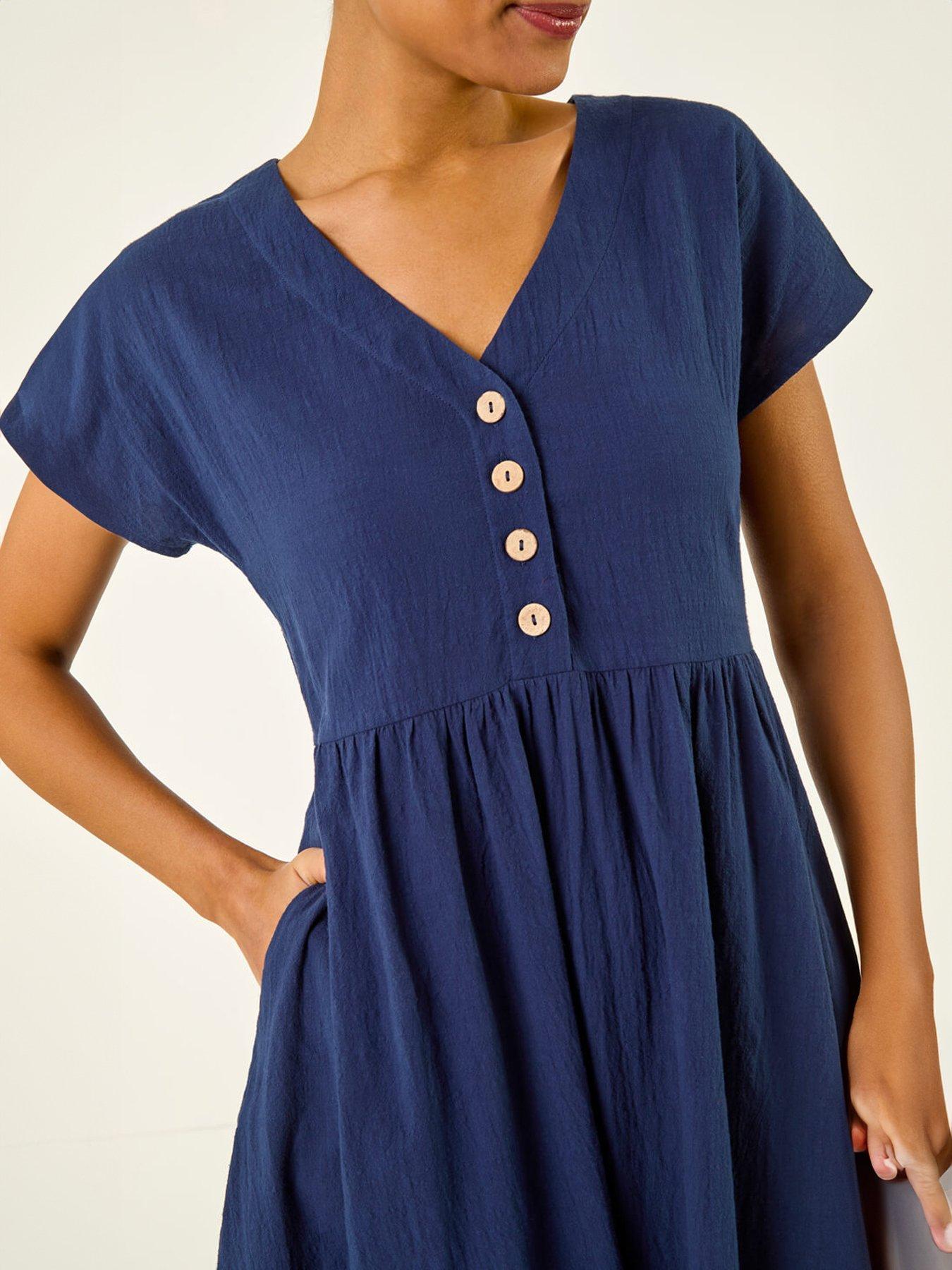 Image 5 of 5 of Roman Linen Look Button Midi Dress