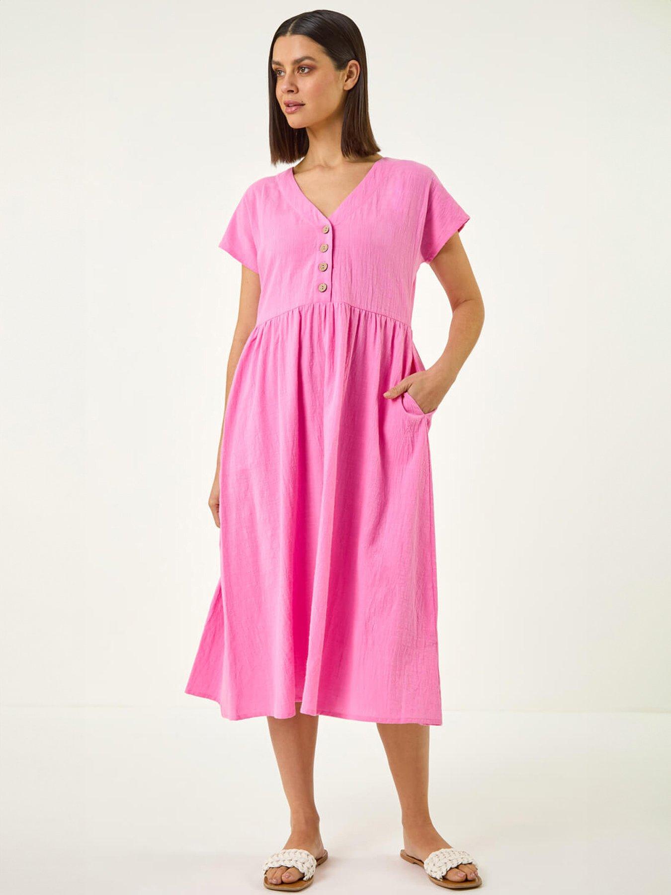 Image 1 of 5 of Roman Linen Look Button Midi Dress