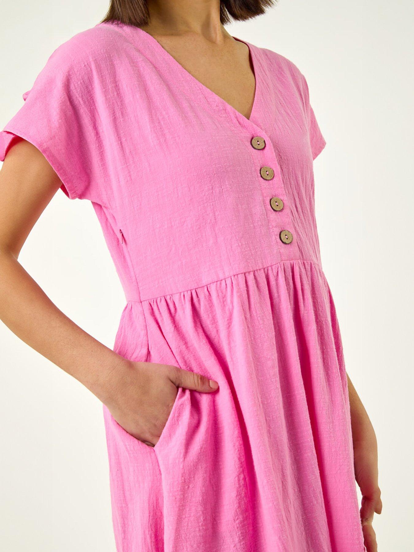 Image 5 of 5 of Roman Linen Look Button Midi Dress