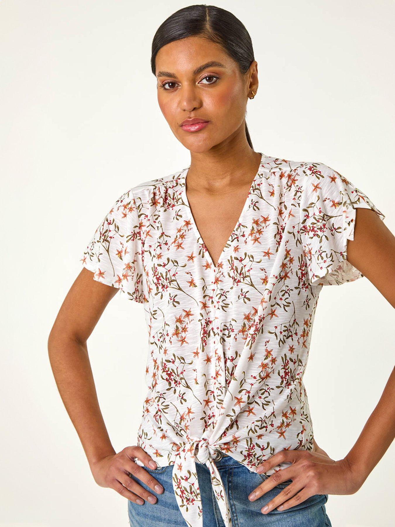 roman-floral-print-tie-front-topoutfit