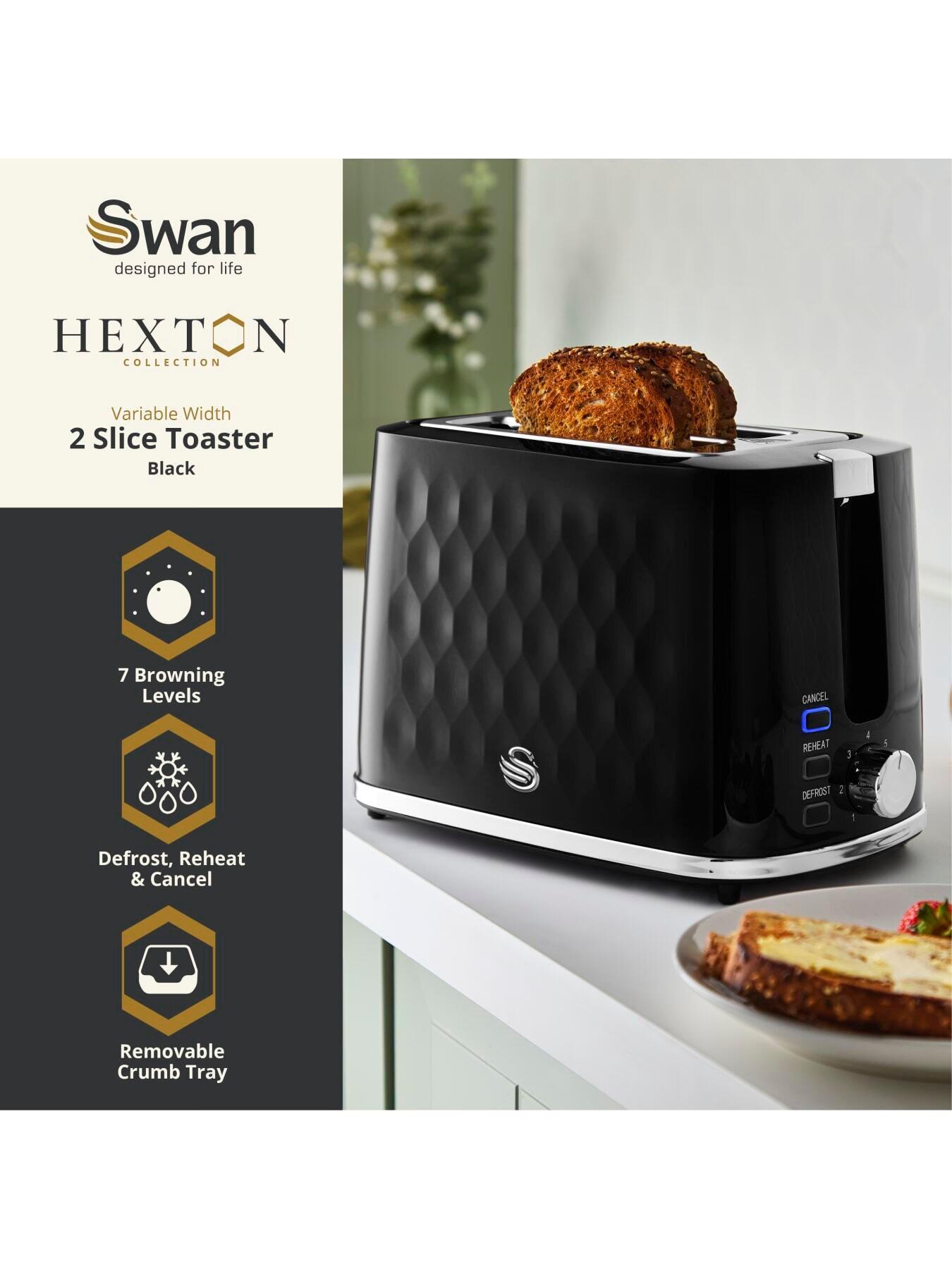 Image 2 of 8 of Swan Hexton 2 Slice Toaster, Removable Crumb Tray, Black