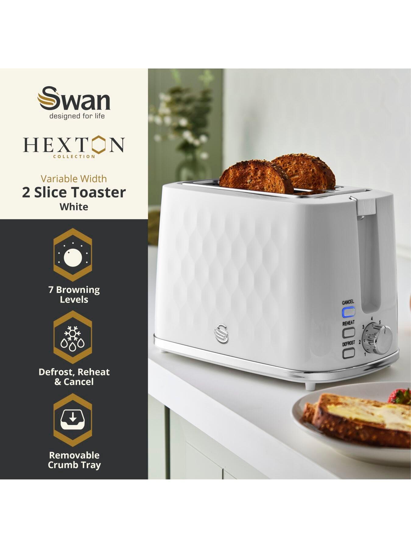 Image 2 of 8 of Swan Hexton 2 Slice Toaster, Removable Crumb Tray, White