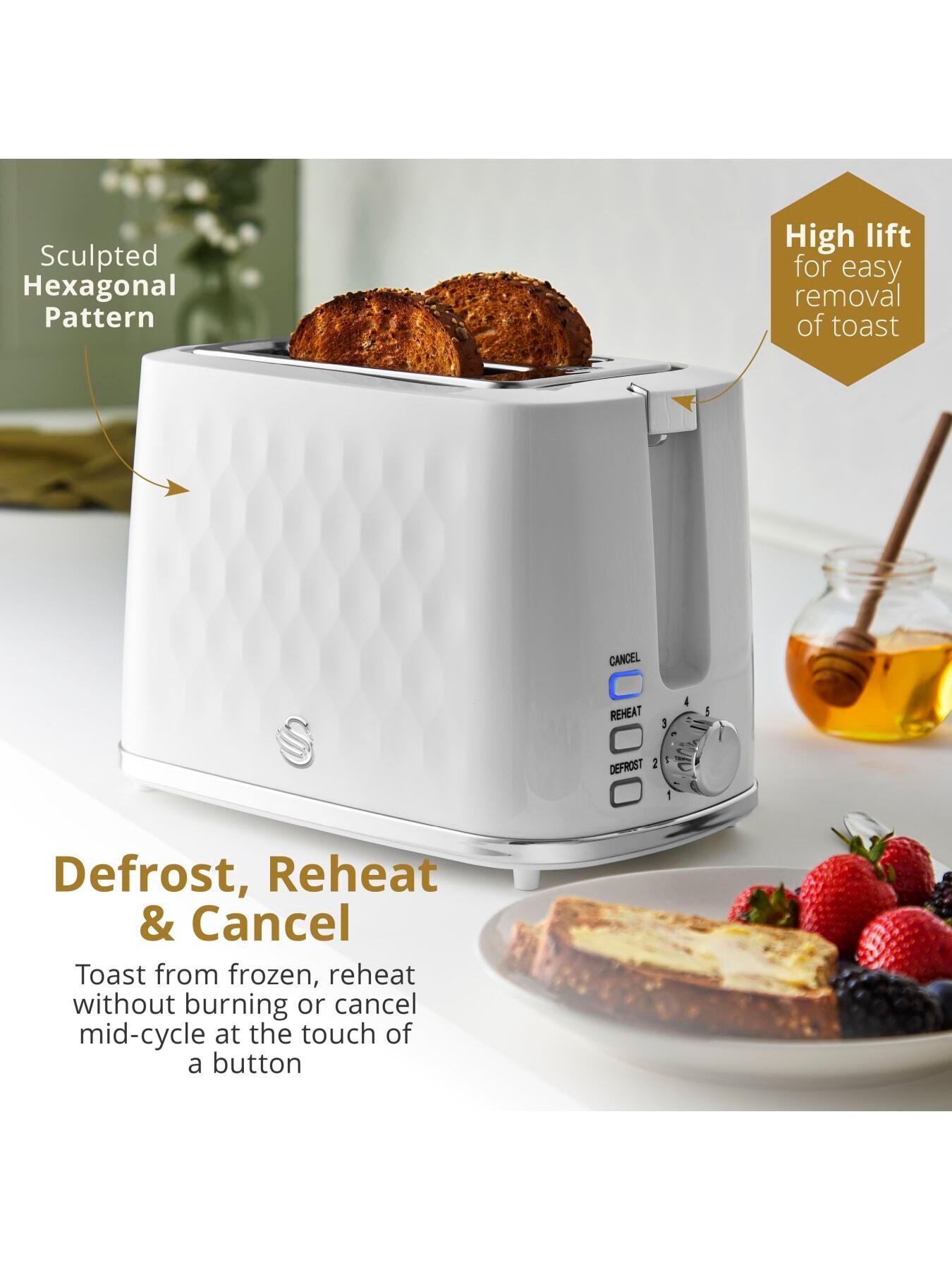Image 4 of 8 of Swan Hexton 2 Slice Toaster, Removable Crumb Tray, White