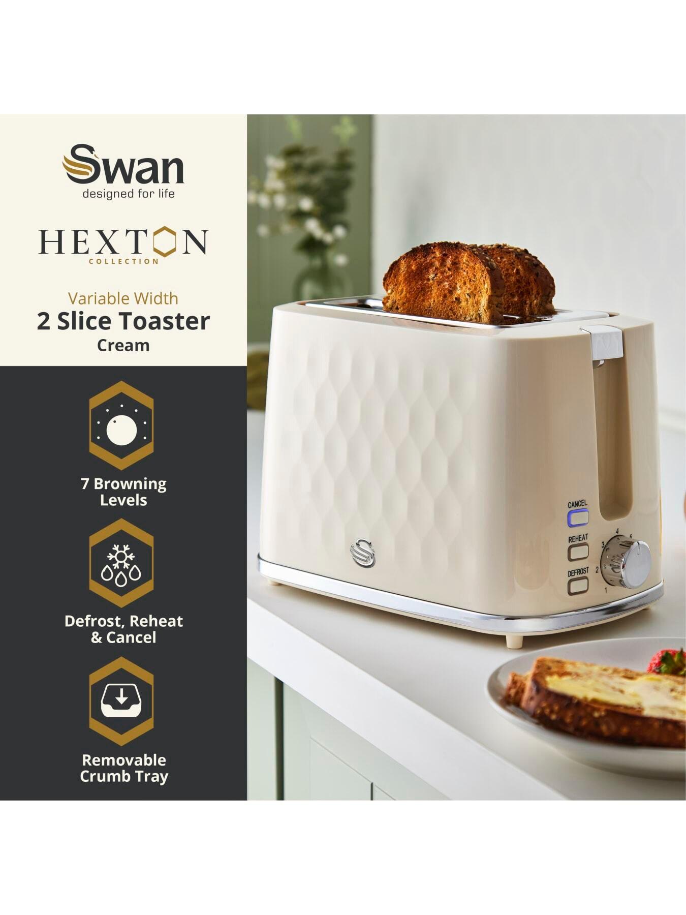 Image 2 of 8 of Swan Hexton 2 Slice Toaster, Removable Crumb Tray, Cream