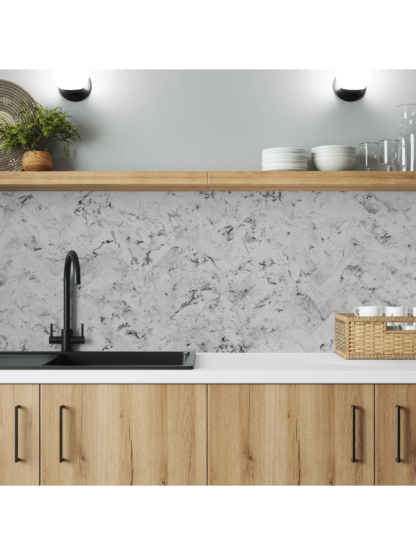 Image 3 of 7 of WilsonArt Alloy Carrara Marble Herringbone 3m Splashback