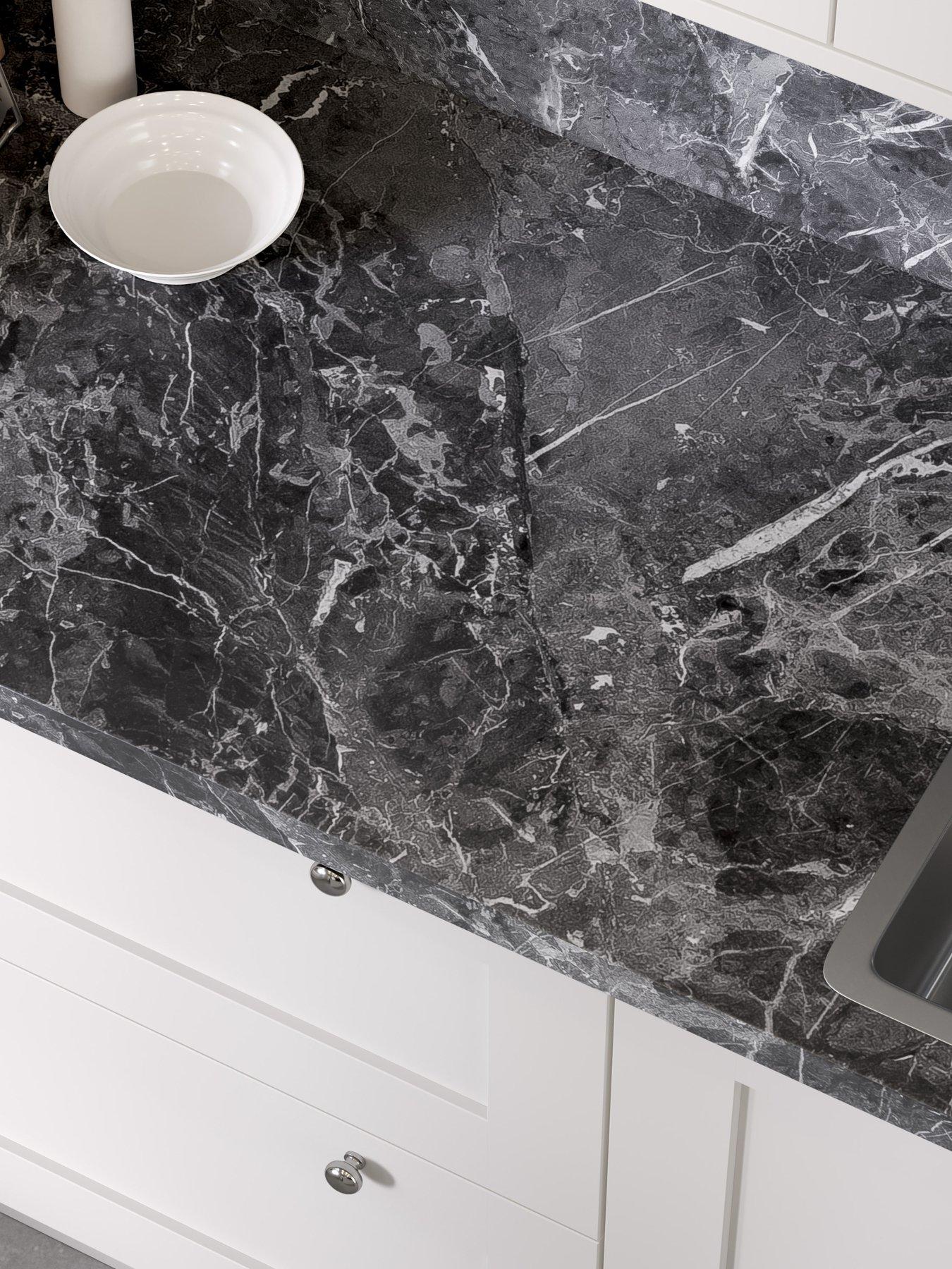 WilsonArt Plus Marquina Marble   Laminate Kitchen Upstand - 3000mm x 100mm x 20mm