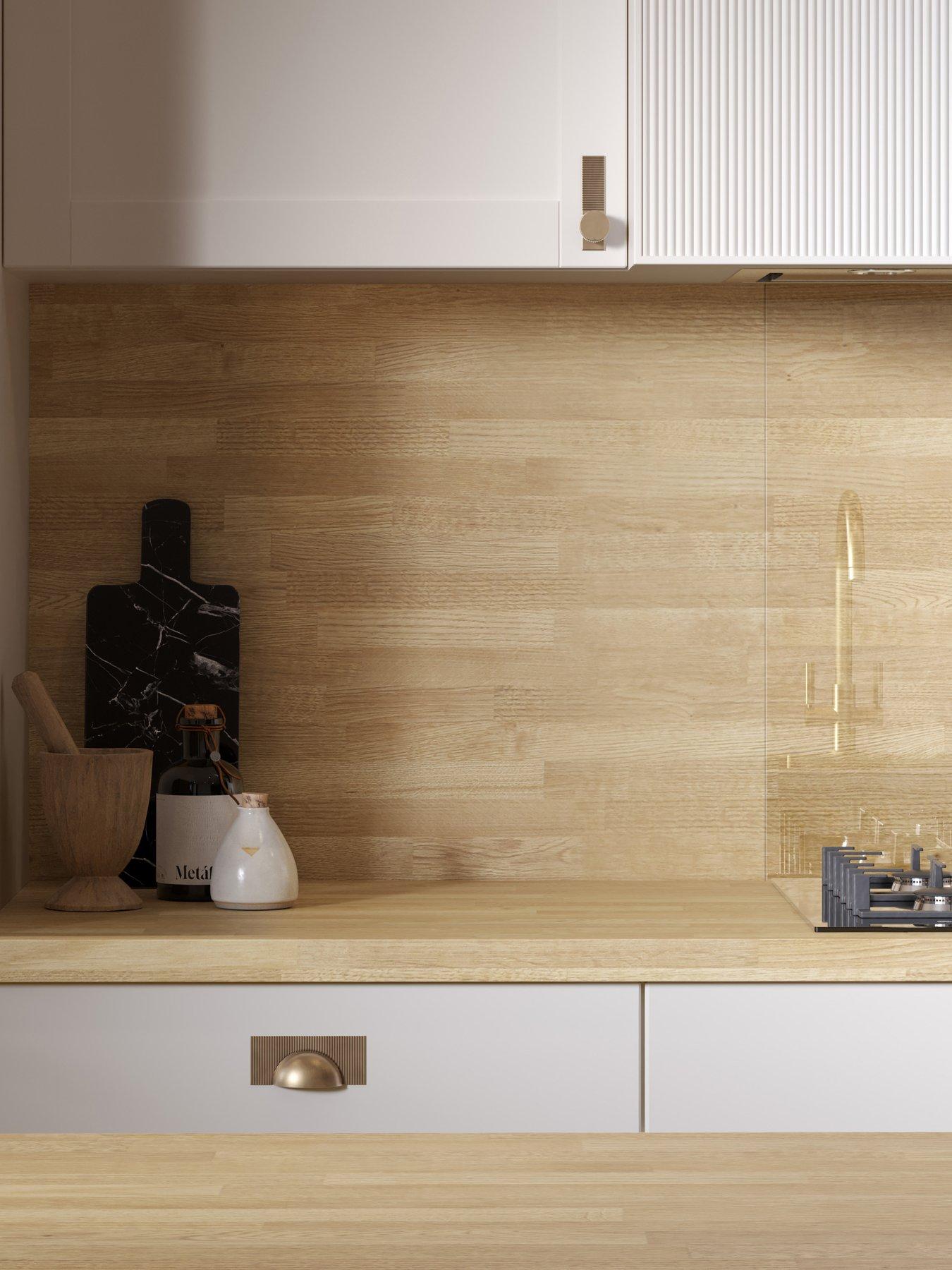 WilsonArt Omega Modern Natural Blocked Oak Square Edge Laminate Kitchen Splashback - 3000 x 600mm x 8mm
