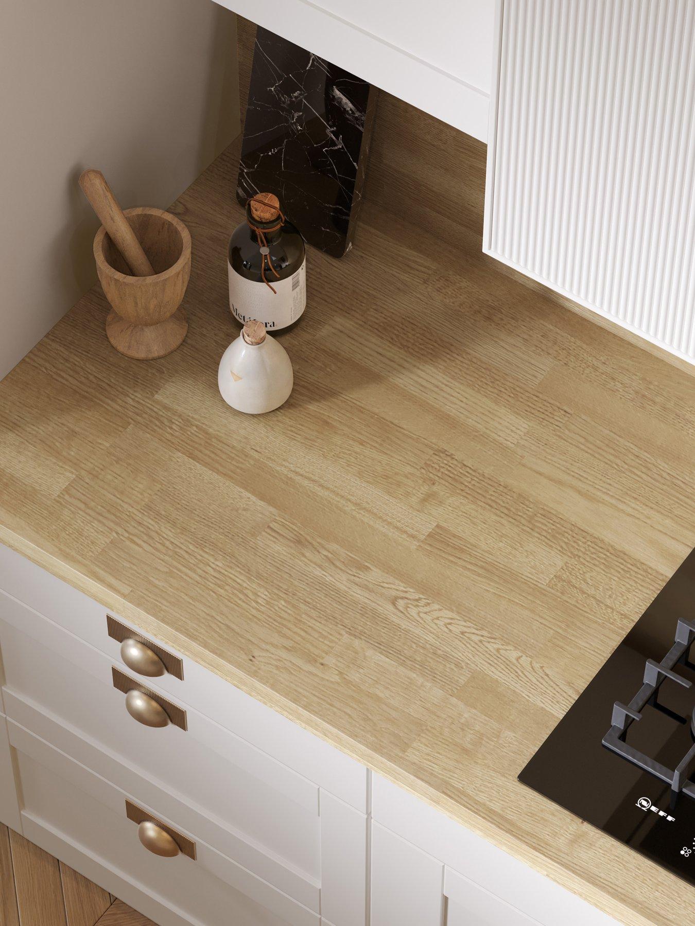 WilsonArt Omega Modern Natural Blocked Oak Square Edge Laminate Kitchen Upstand - 3000 x 100mm x 20mm