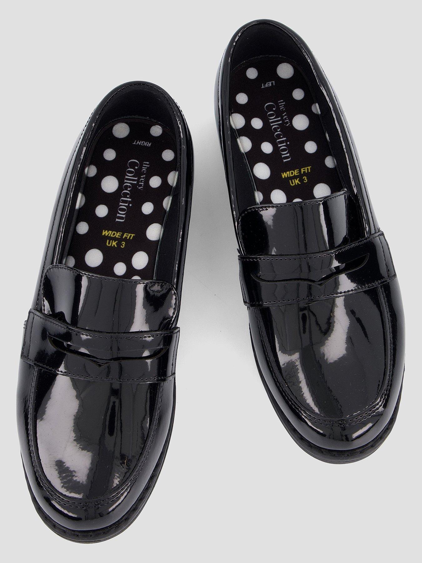 Image 4 of 8 of The Very Collection Wide Fit Older Girls' Cindy Patent Penny Loafer School Shoes - Black