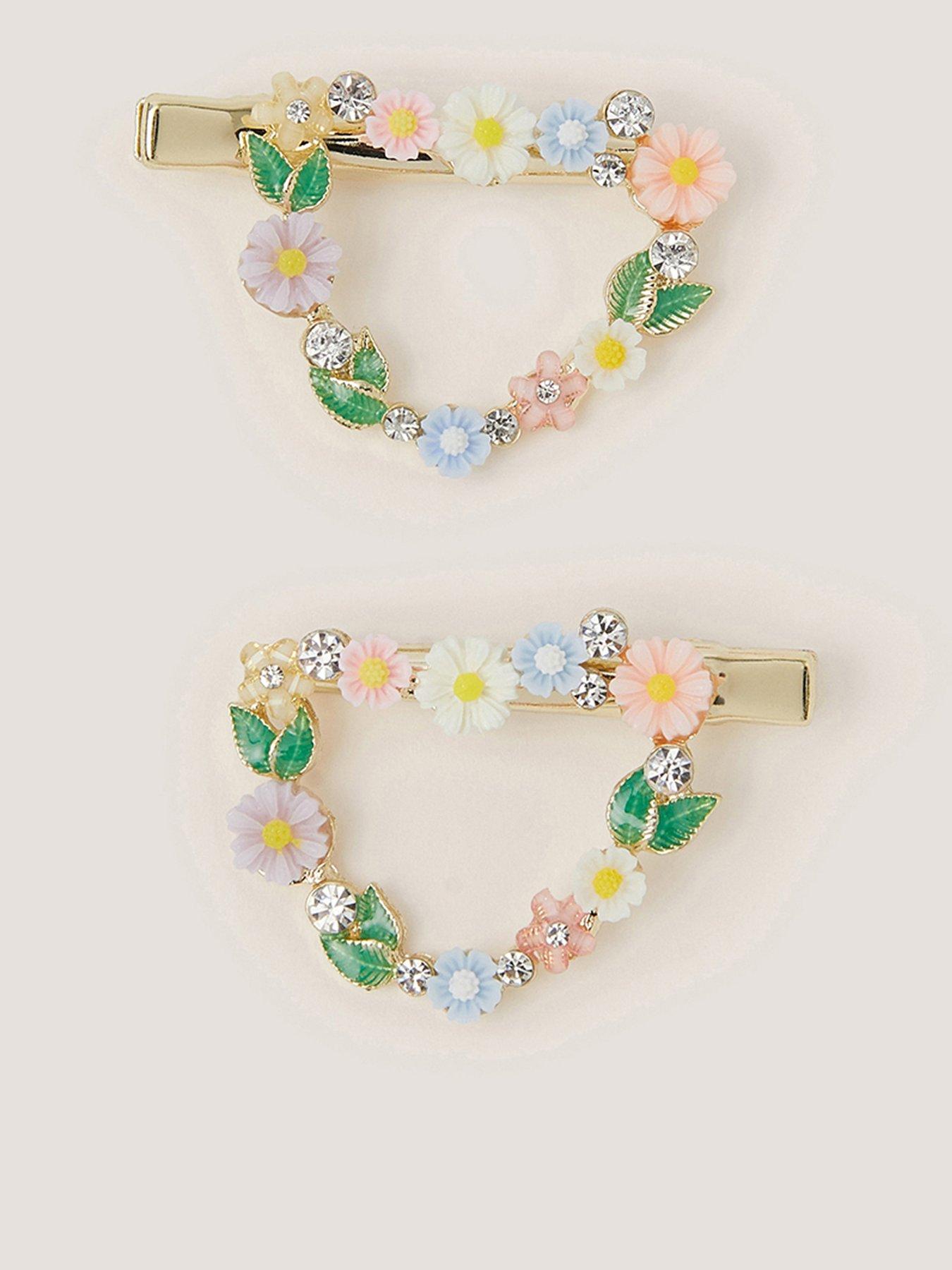 Image 1 of 2 of Monsoon Girls 2 Pack Floral Heart Clips - Multi