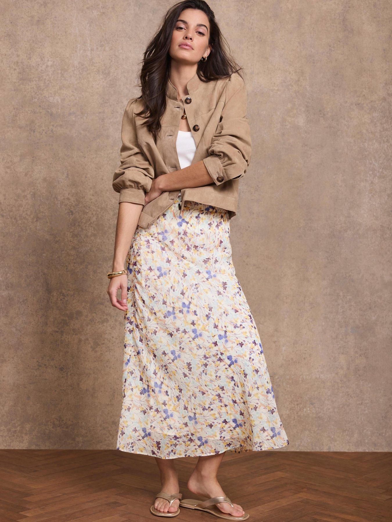 Image 1 of 6 of Mint Velvet Blue Floral Print Skirt