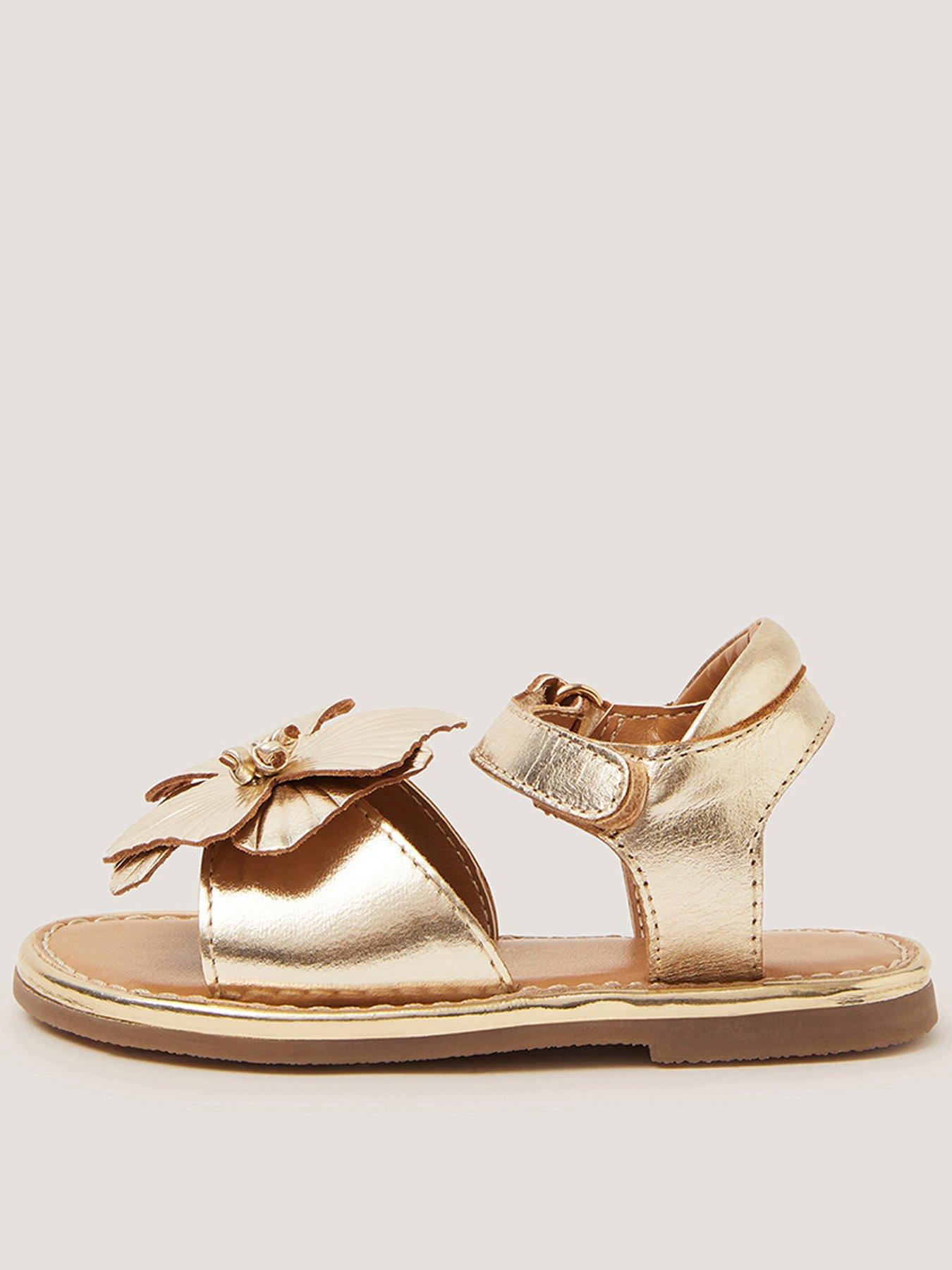 Monsoon Baby Girls Leather Flower Sandals - Gold