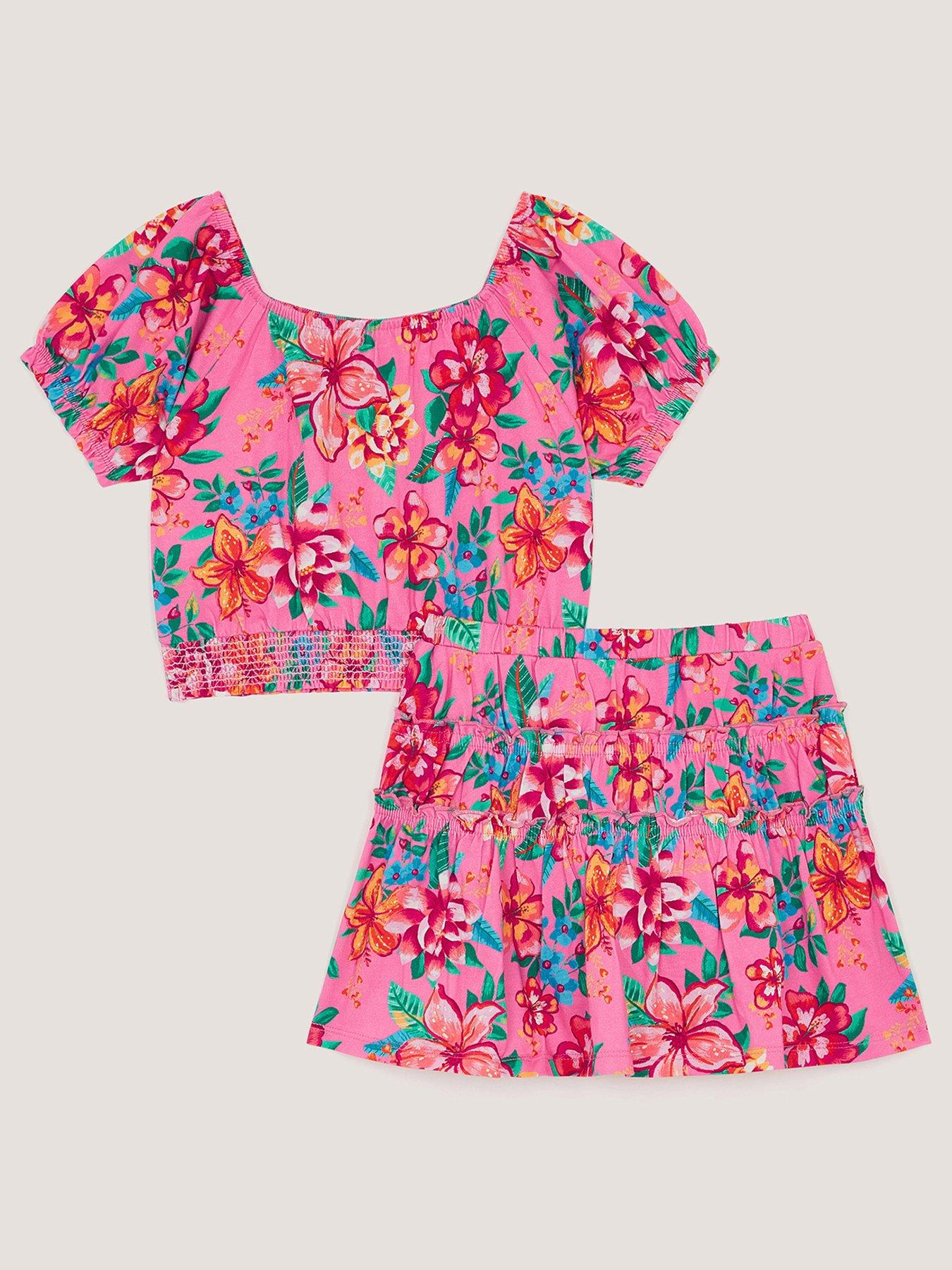 Image 3 of 4 of Monsoon Girls Tropical Jersey Skort Set - Pink