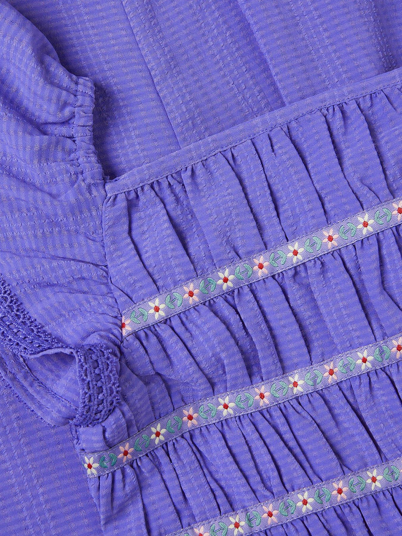 Image 3 of 3 of Monsoon Girls Textured Shirred Jumpsuit - Blue