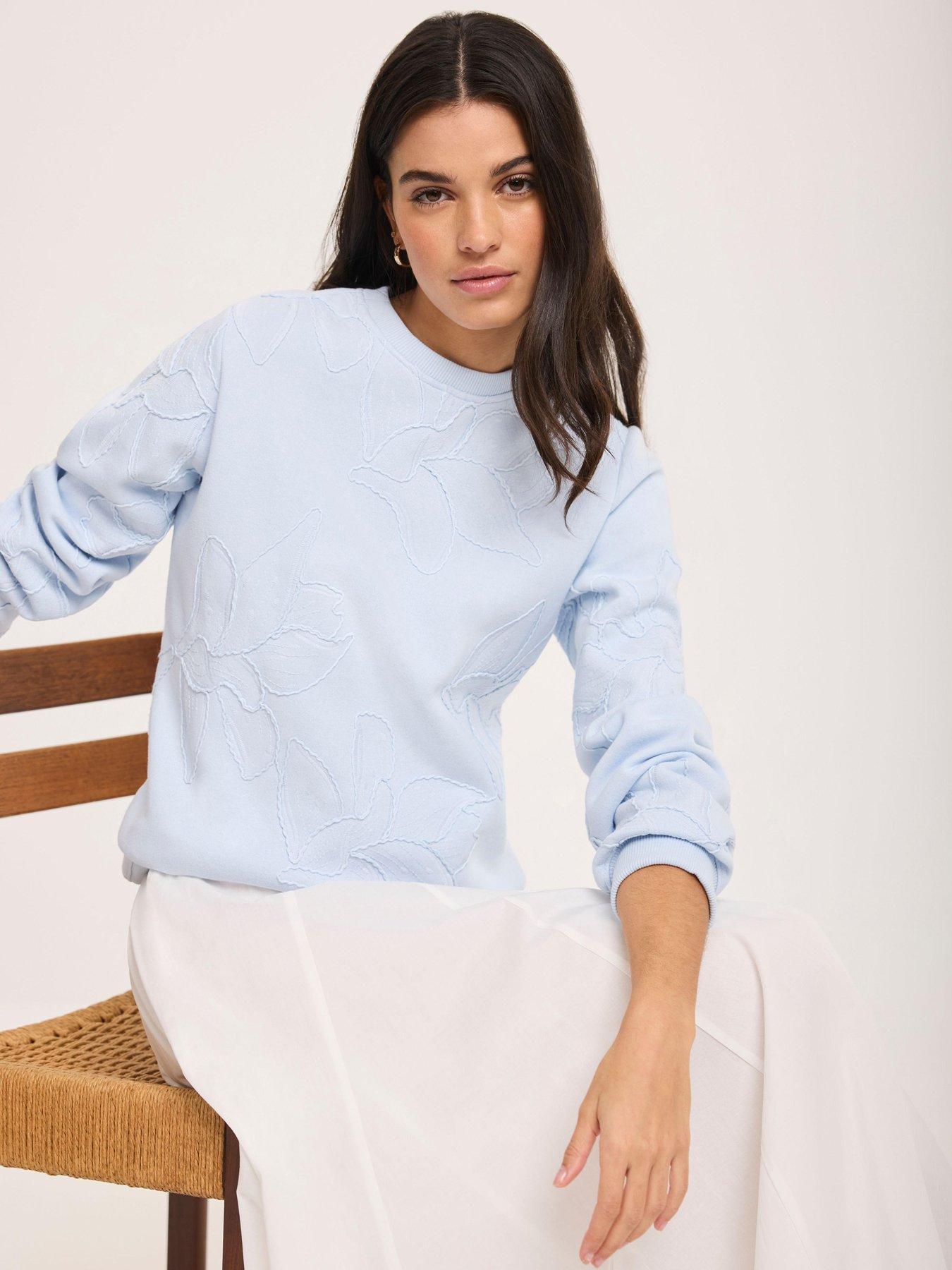 Image 1 of 6 of Mint Velvet Embroidered Long Sleeve Sweatshirt - Blue