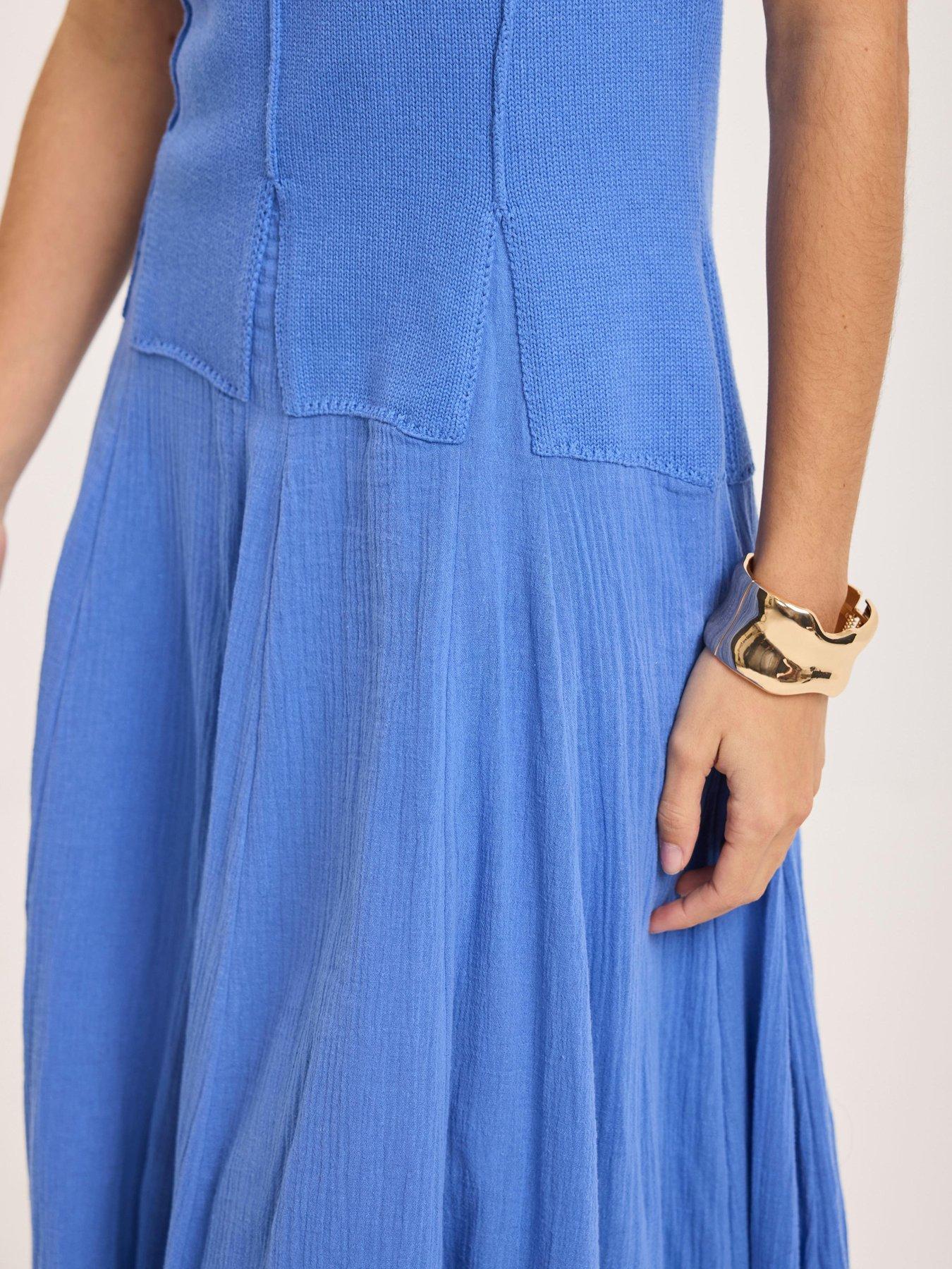 Image 3 of 6 of Mint Velvet Woven Mix Knit Dress - Blue