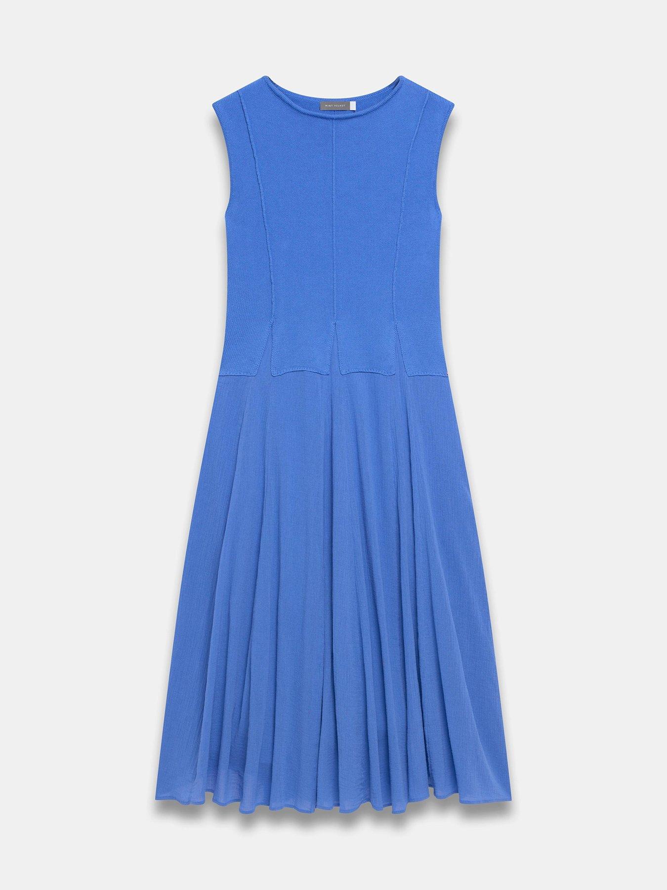 Image 5 of 6 of Mint Velvet Woven Mix Knit Dress - Blue