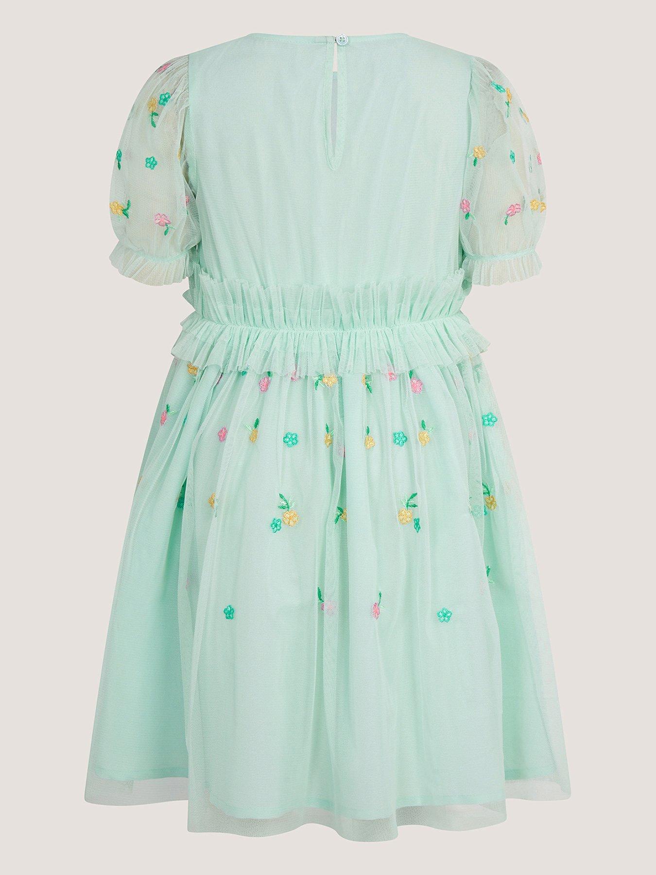Image 2 of 3 of Monsoon Girls Bow Embellished Mesh Dress - Blue