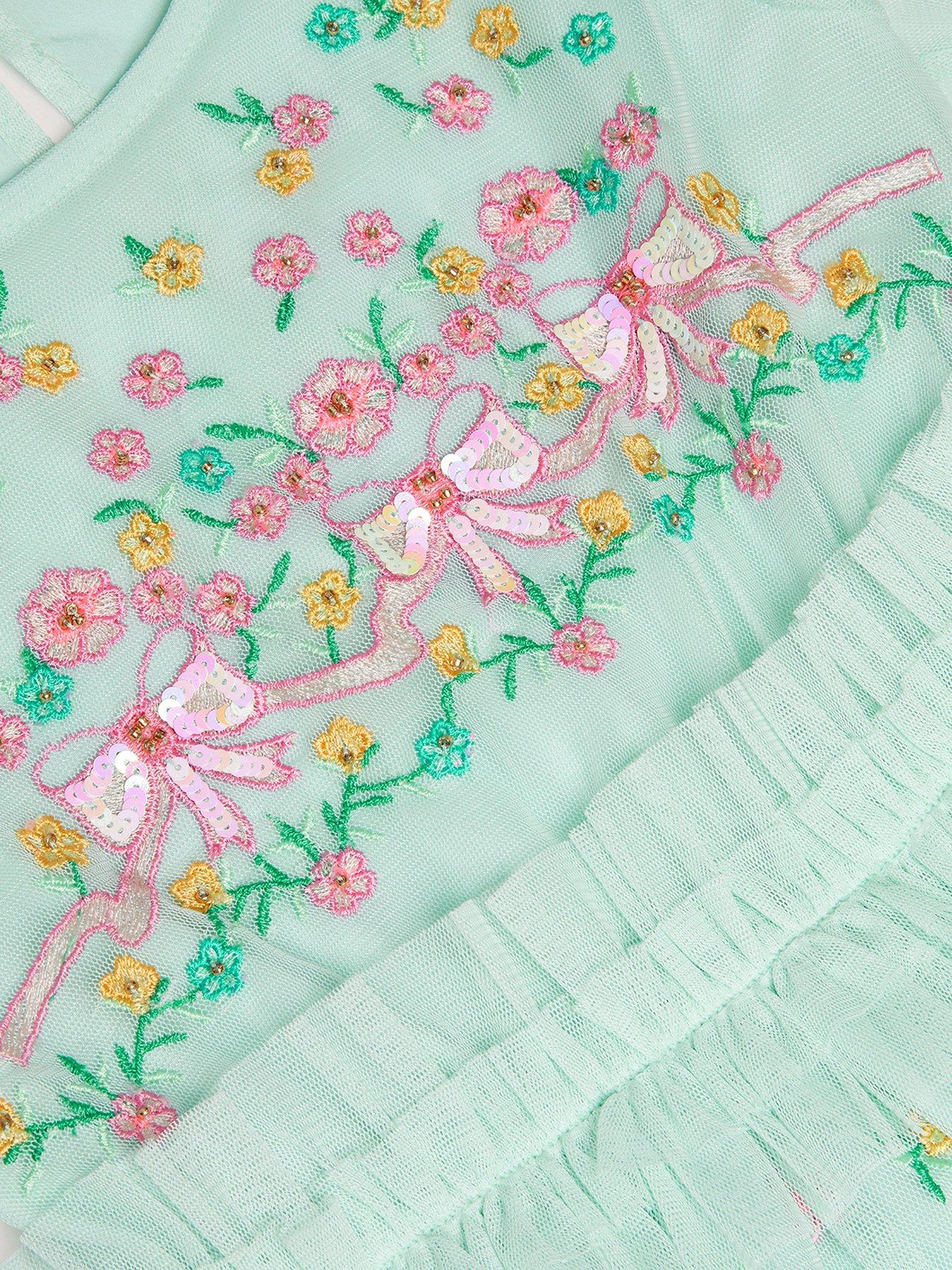 Image 3 of 3 of Monsoon Girls Bow Embellished Mesh Dress - Blue